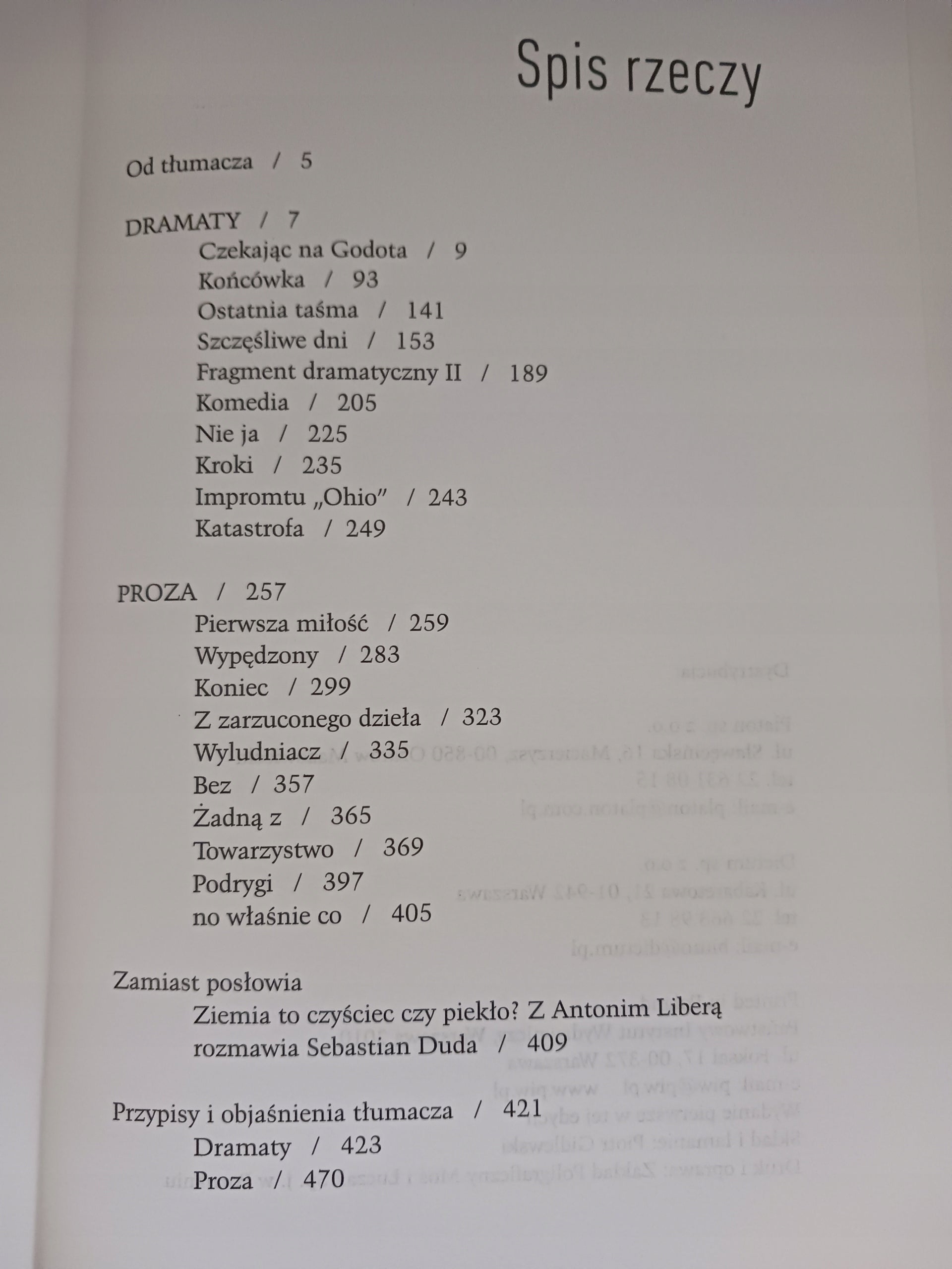 No właśnie co Dramaty i proza Samuel Beckett, przekład Antoni Libera