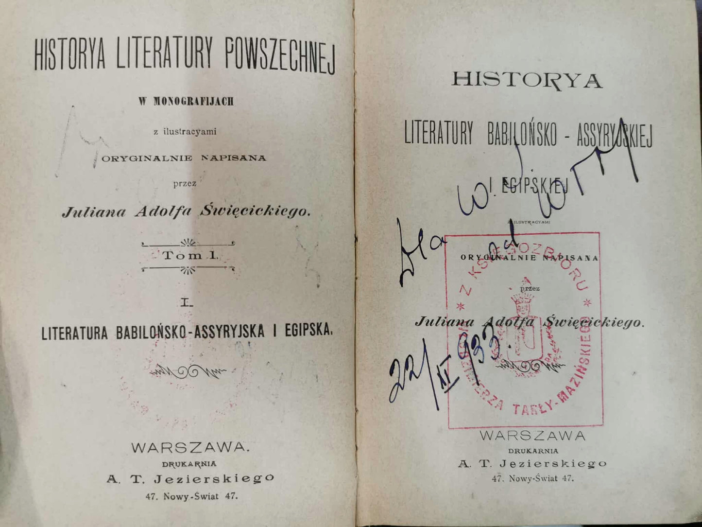 Historya literatury powszechnej, J. Święcicki, t. I-V w 6 woluminach [1901]