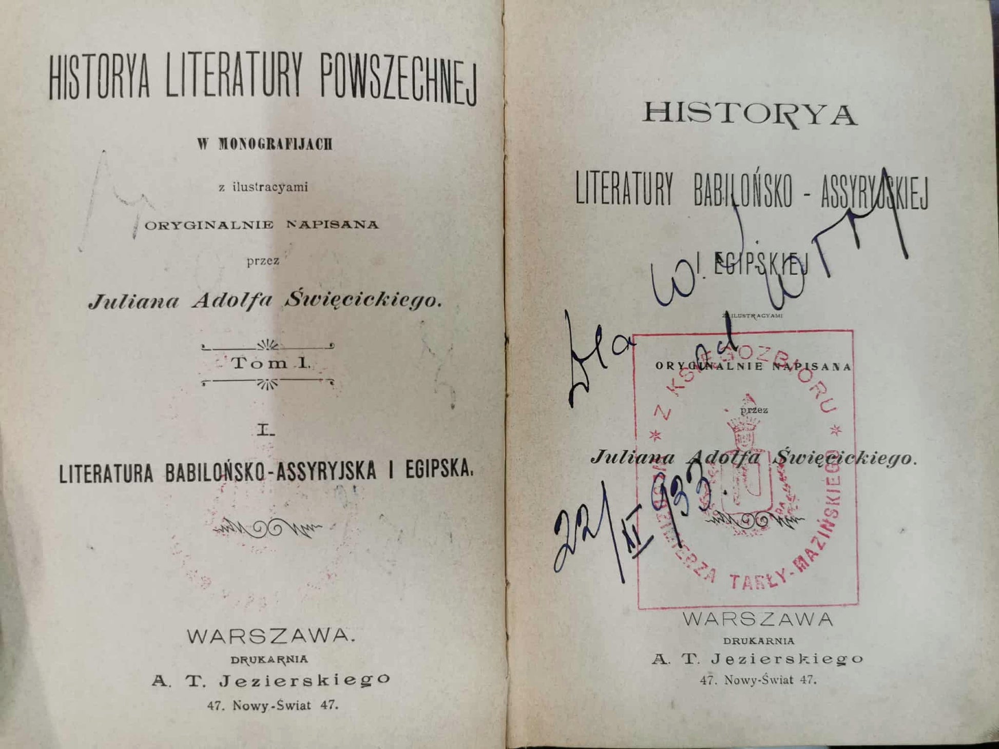 Historya literatury powszechnej, J. Święcicki, t. I-V w 6 woluminach [1901]