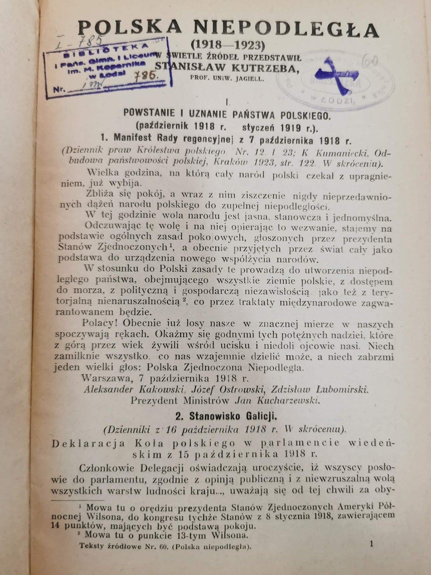 Polska niepodległa, Stanisław Kutrzeba [1924]