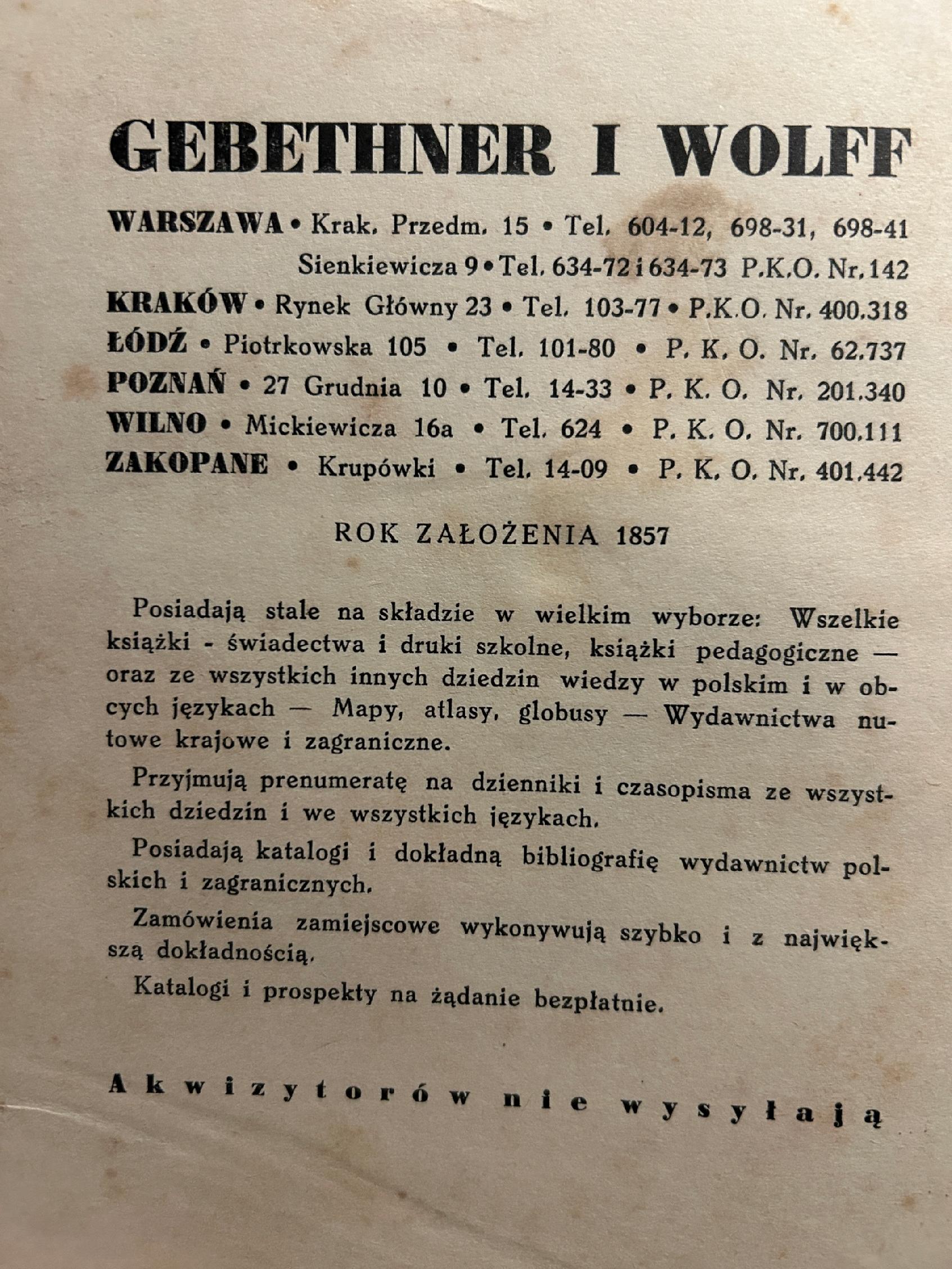 Katalog wydawnictw. Gebethner i Wolff [1939 r.]