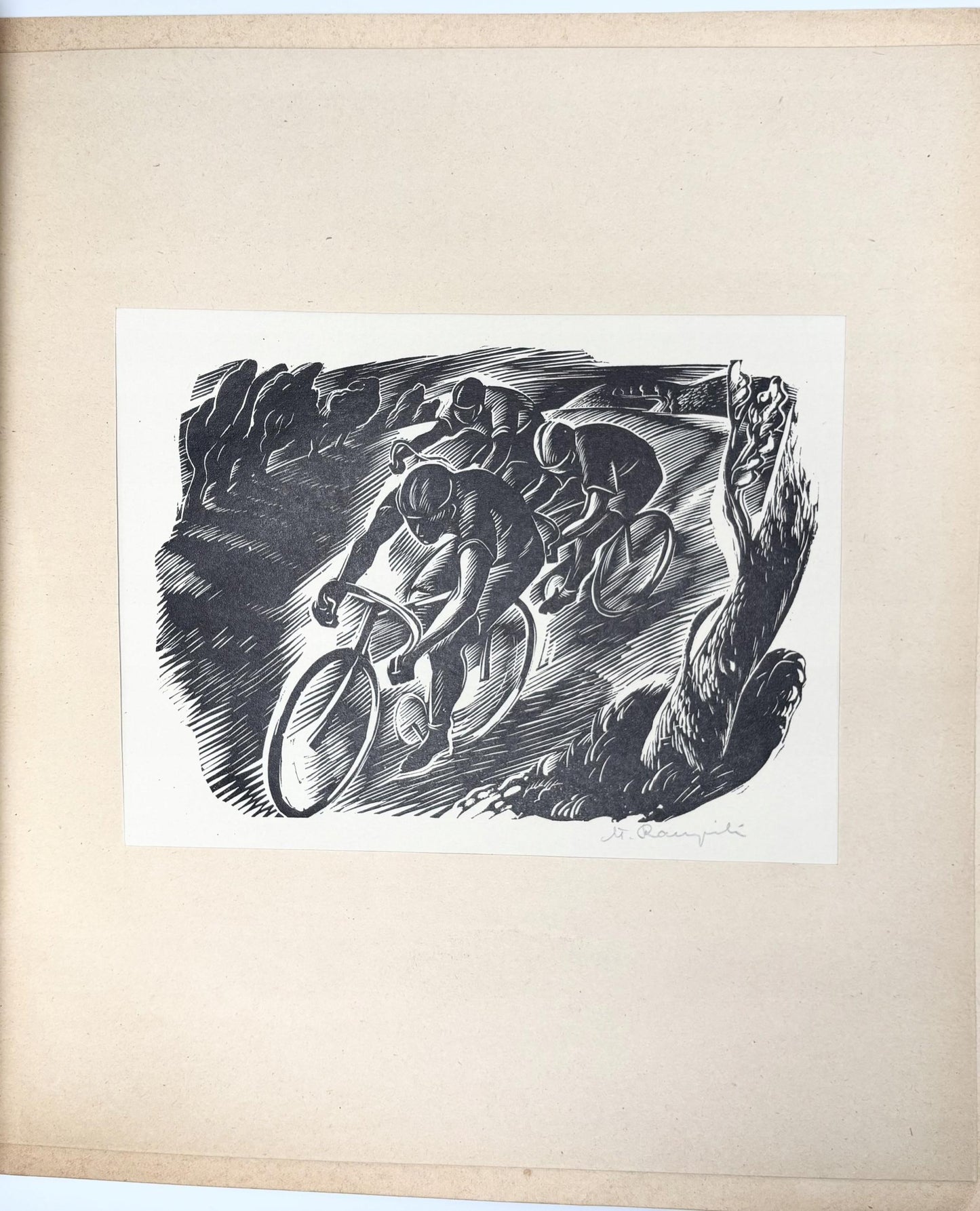 Tour de Pologne 1949. Bibliofilska teka [drzeworyt Stanisława Raczyńskiego]