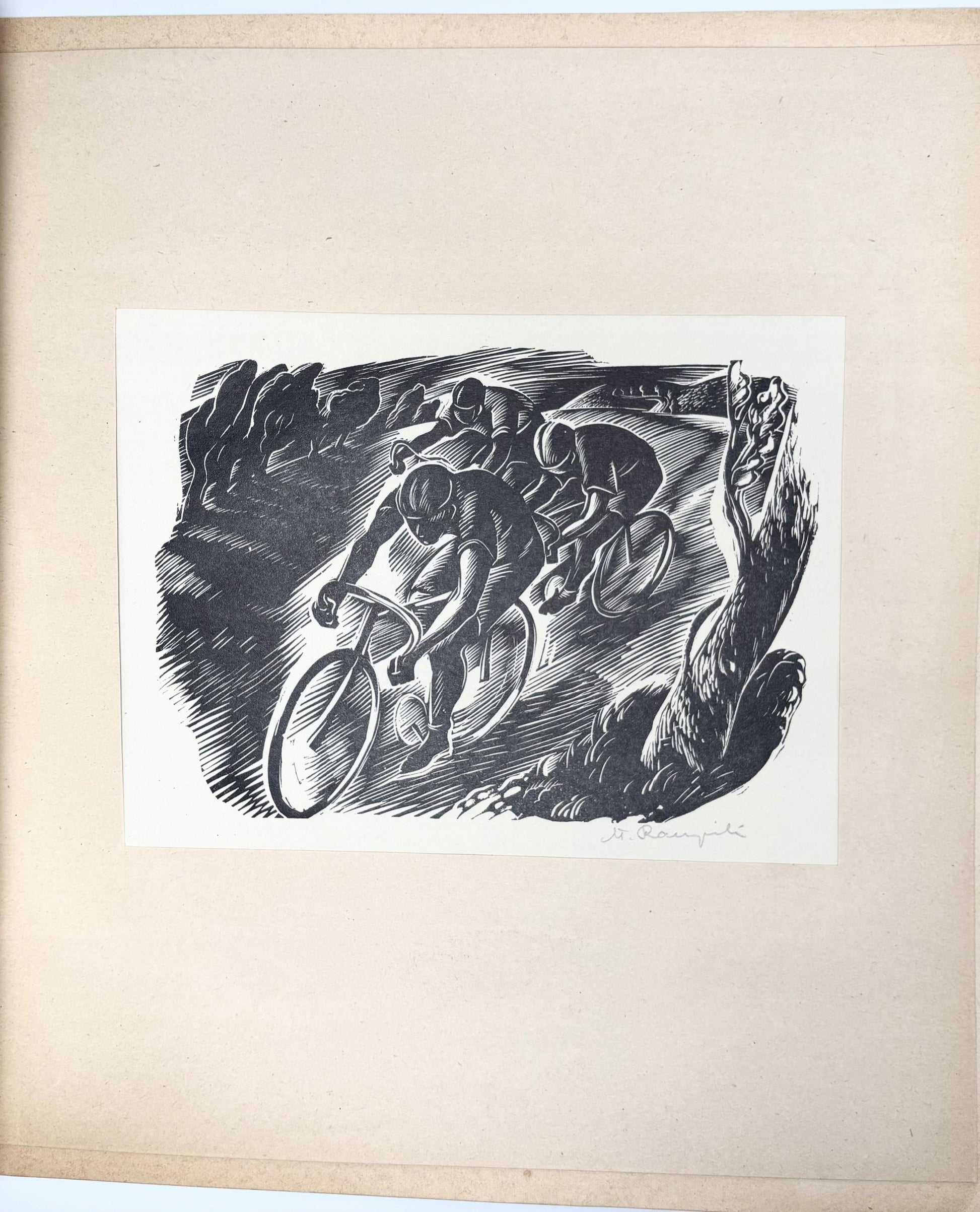 Tour de Pologne 1949. Bibliofilska teka [drzeworyt Stanisława Raczyńskiego]