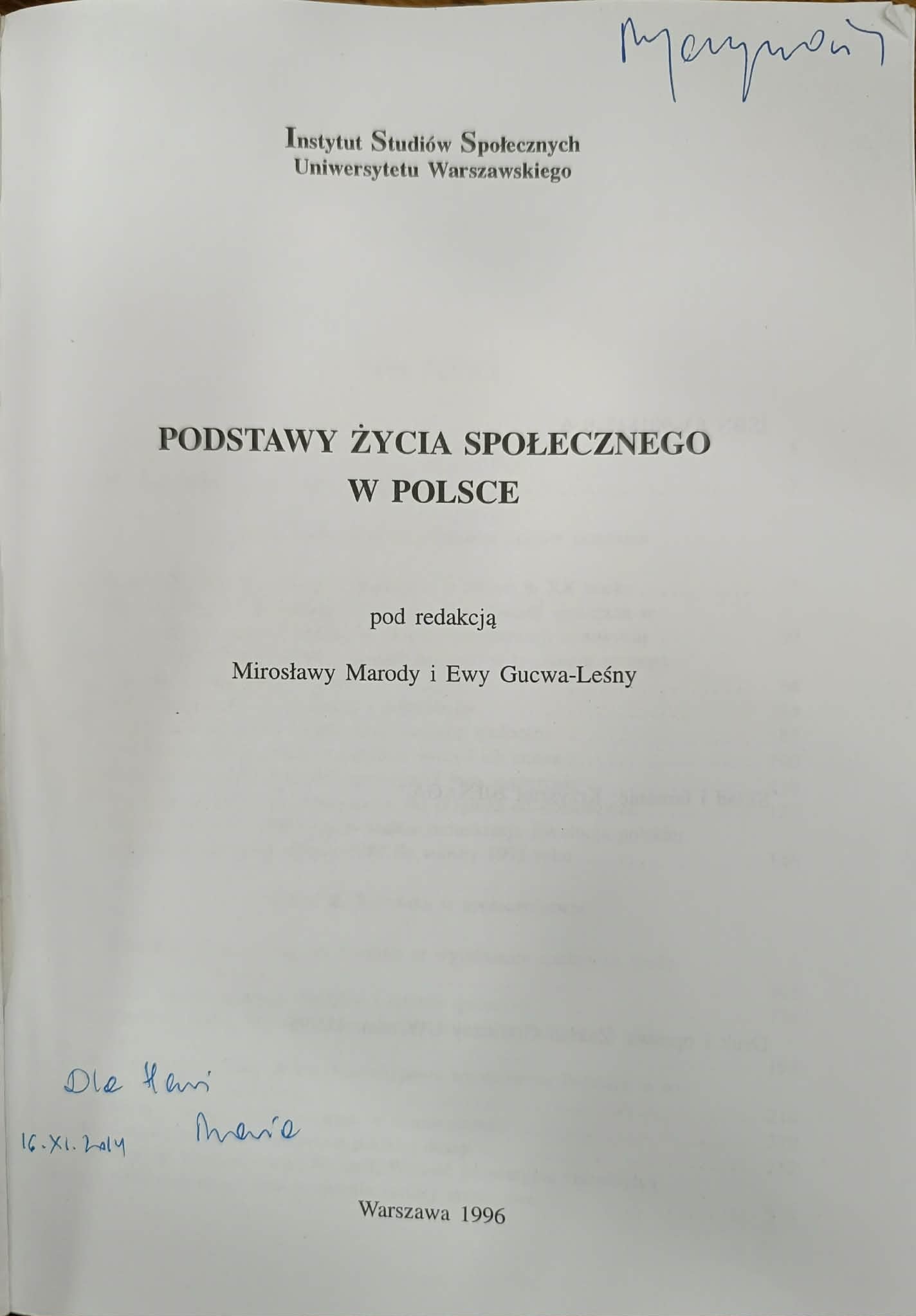 PODSTAWY ŻYCIA SPOŁECZNEGO W POLSCE MIROSŁAWA MARODY i EWY GUCWA-LEŚNY