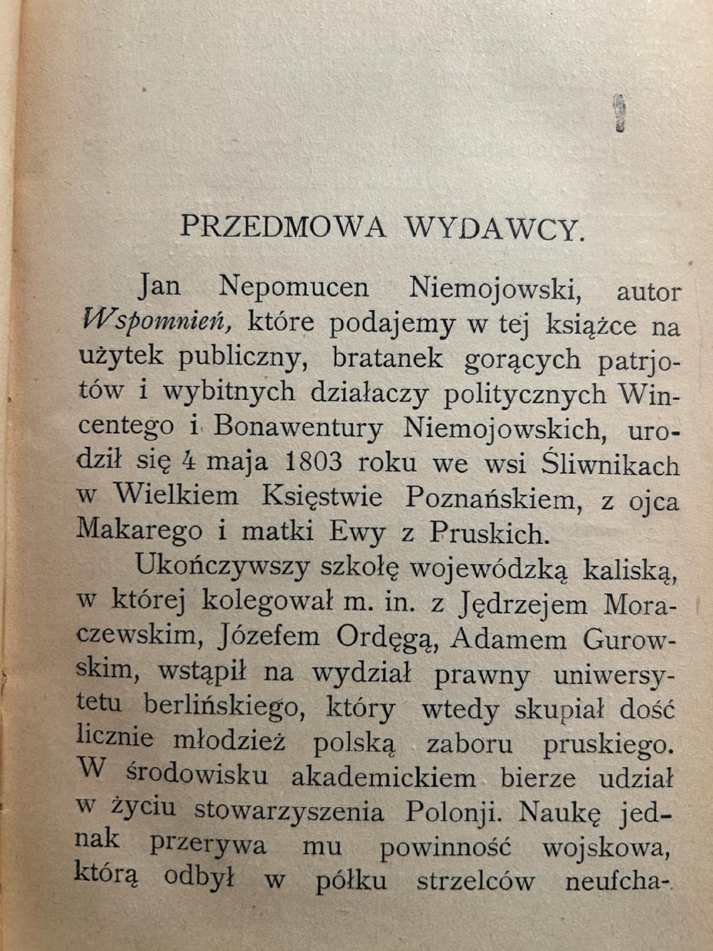 Wspomnienia - Jan Nepomucen Niemojowski [1925 r.]