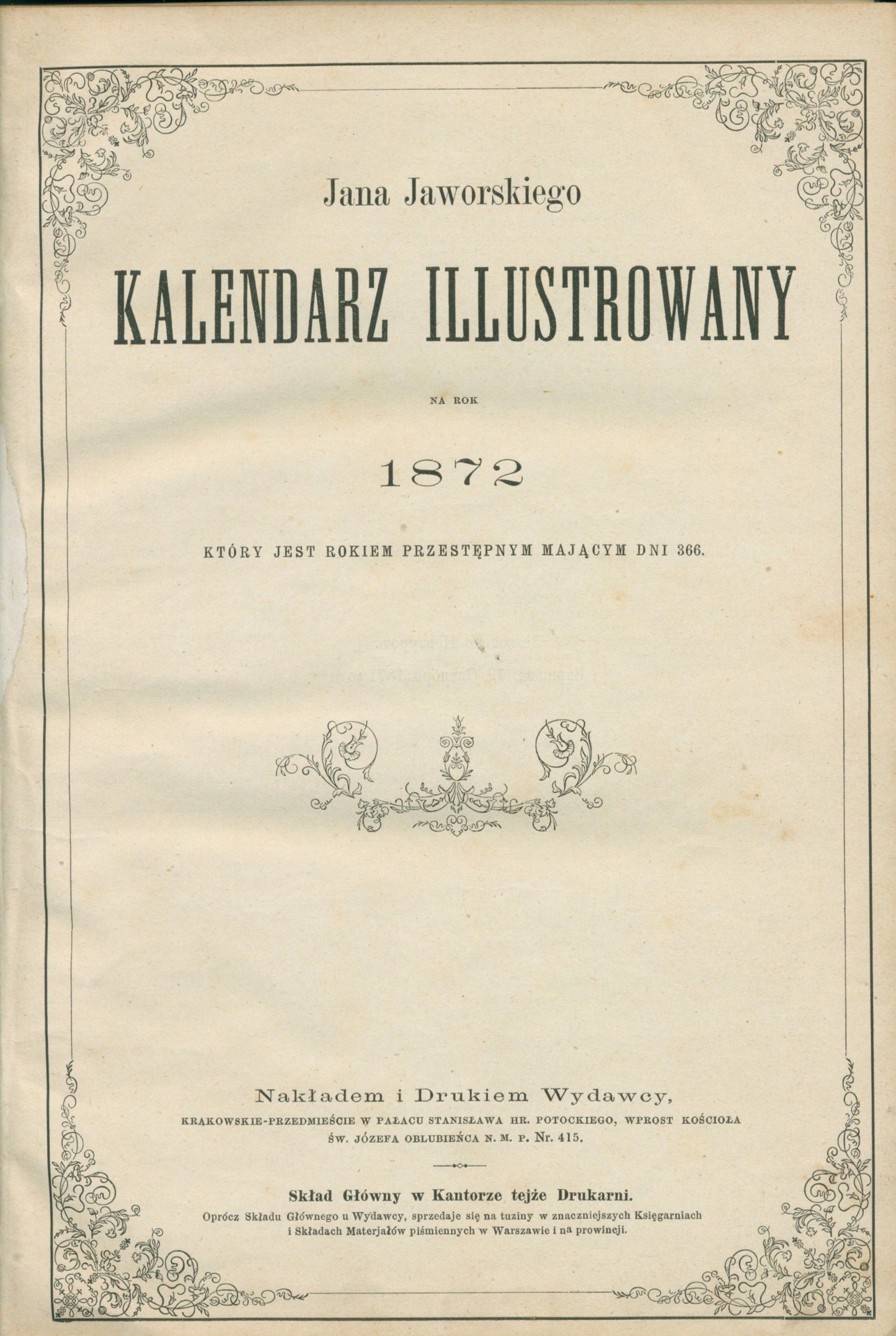 J. Jaworskiego kalendarz ilustrowany na rok przestępny 1872 [Warszawa 1871]
