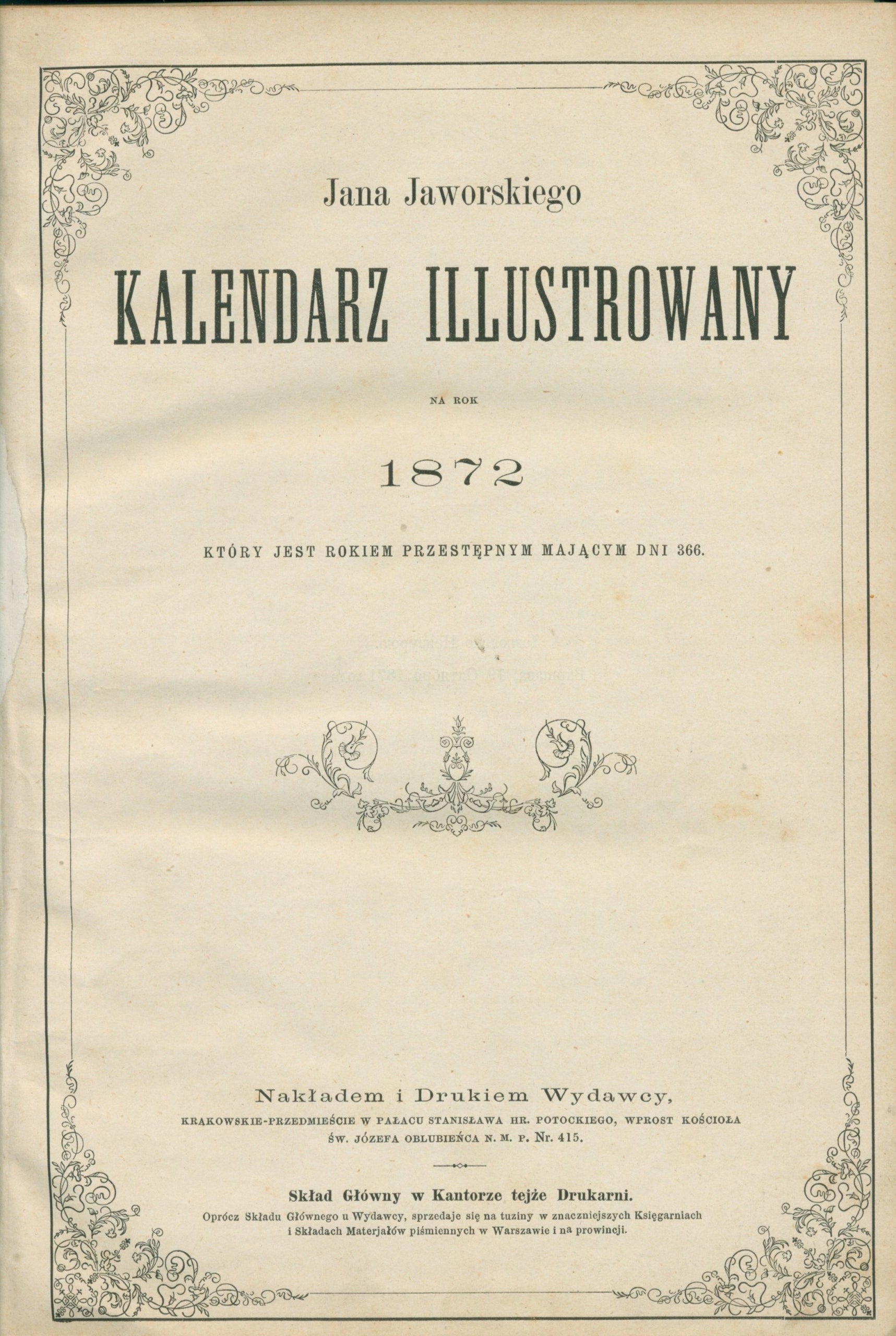 J. Jaworskiego kalendarz ilustrowany na rok przestępny 1872 [Warszawa 1871]