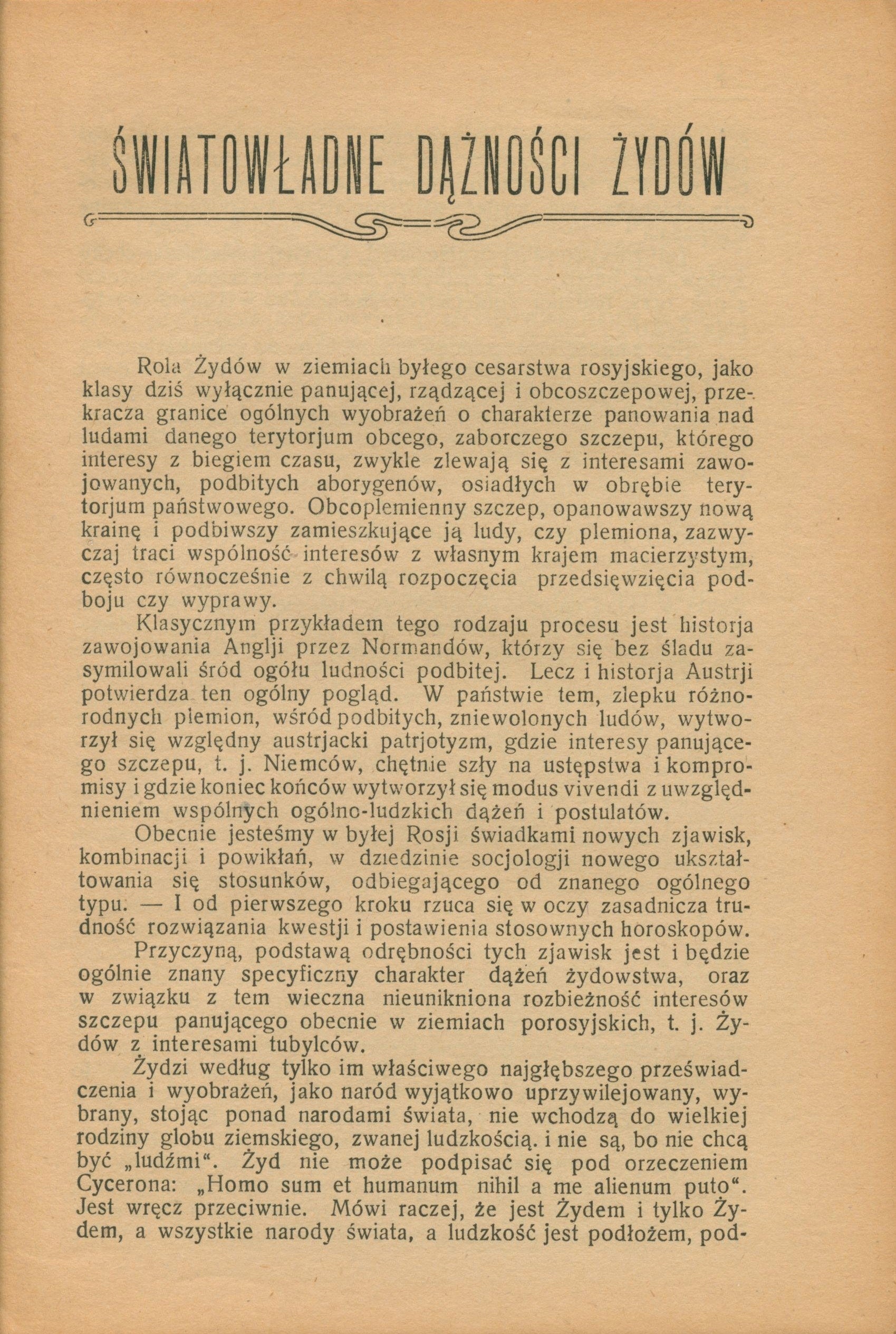 Światowładne dążności Żydów. Szkic polityczny Chmielowski Jordan [1921]