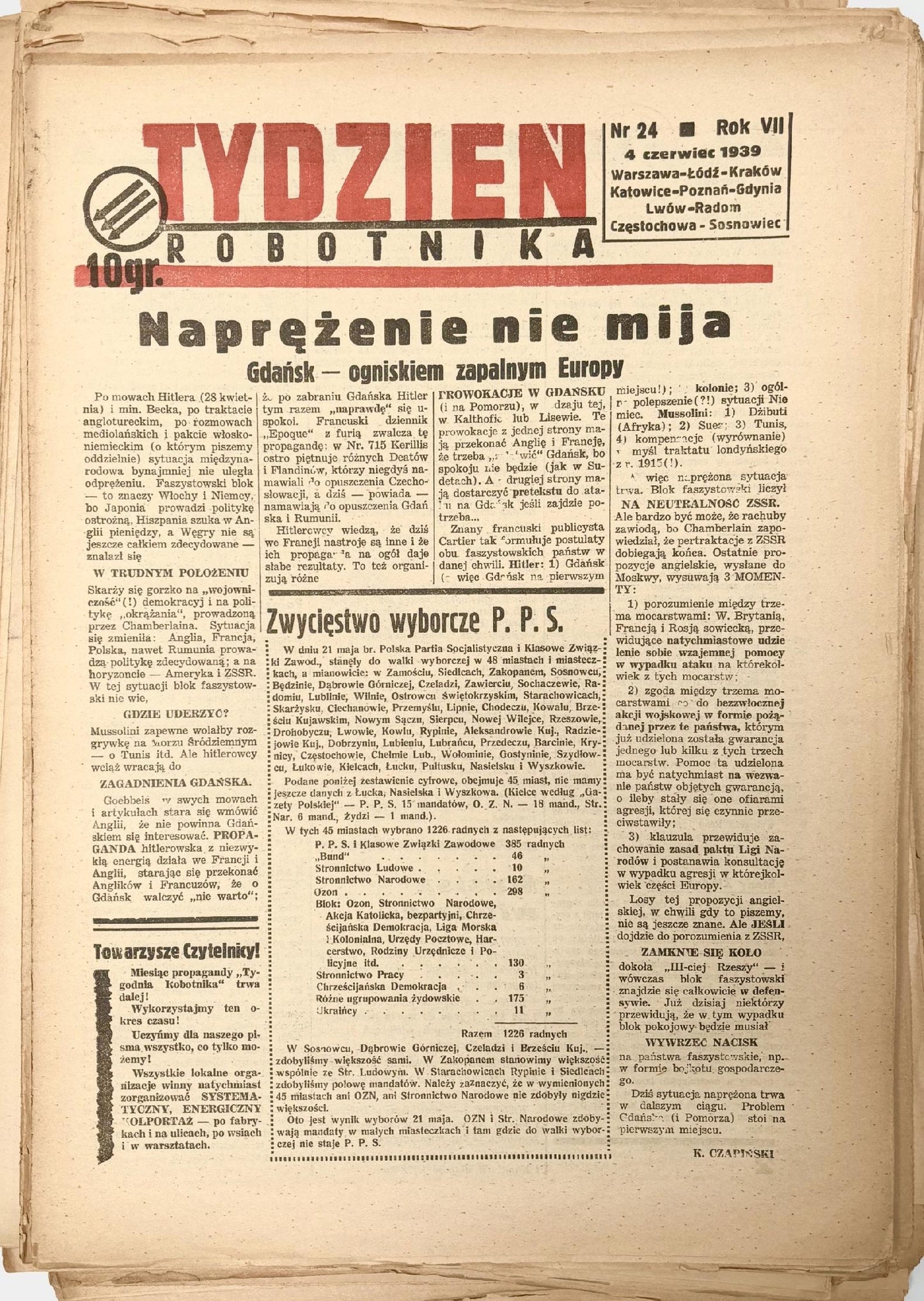 Tydzień Robotnika, nr 1 - 30 [Warszawa 01.01. - 16.07.1939]