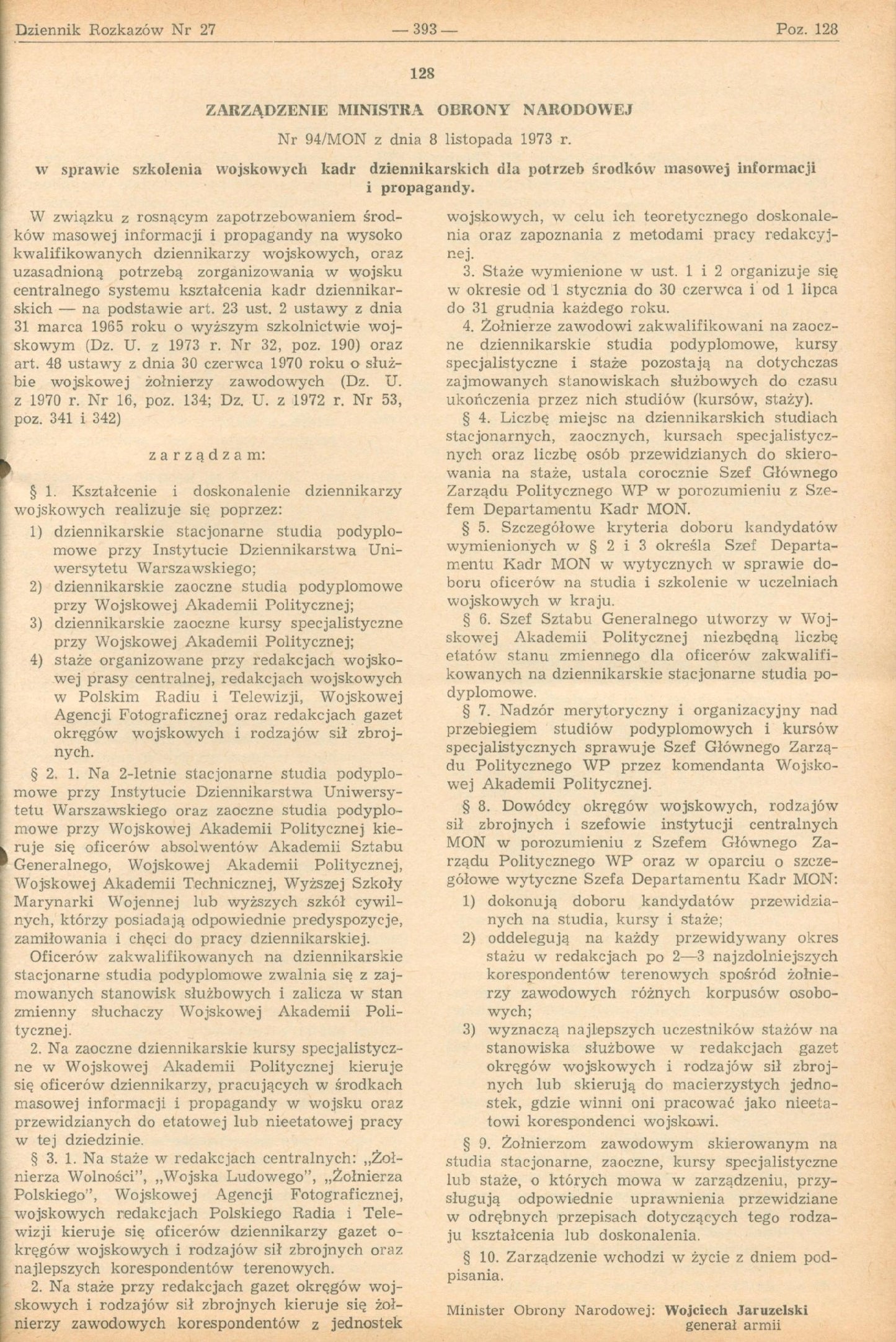 Rocznik Dziennika Rozkazów MON rok XXVIII nr 1 - 28 [Warszawa 1973]
