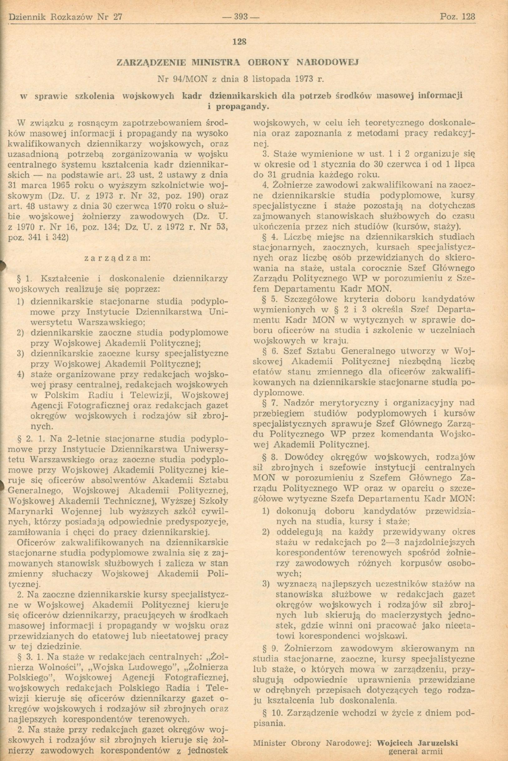 Rocznik Dziennika Rozkazów MON rok XXVIII nr 1 - 28 [Warszawa 1973]