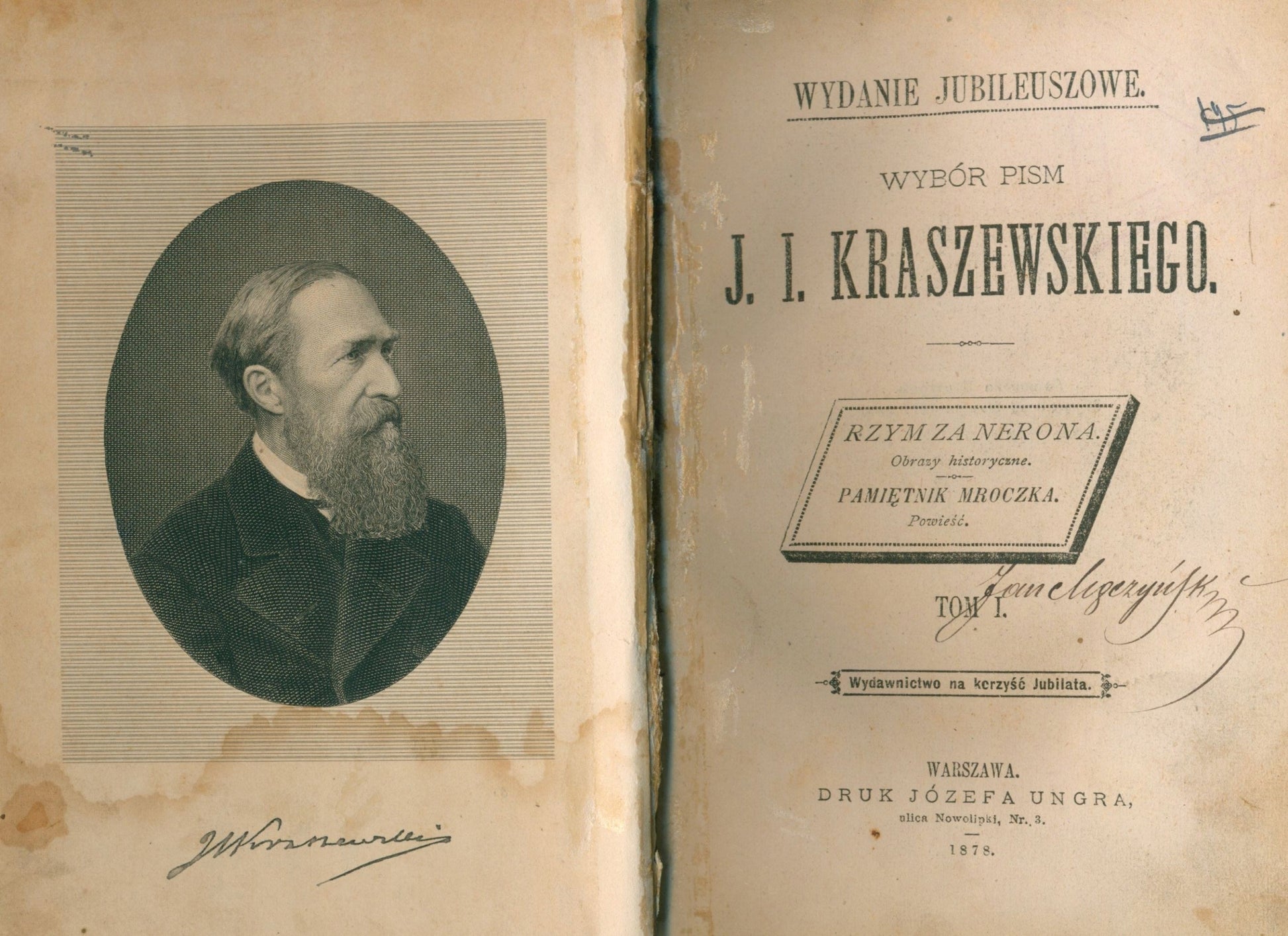 Kraszewski Józef Ignacy Wybór pism t. I [wyd. jubileuszowe] [Warszawa 1878]