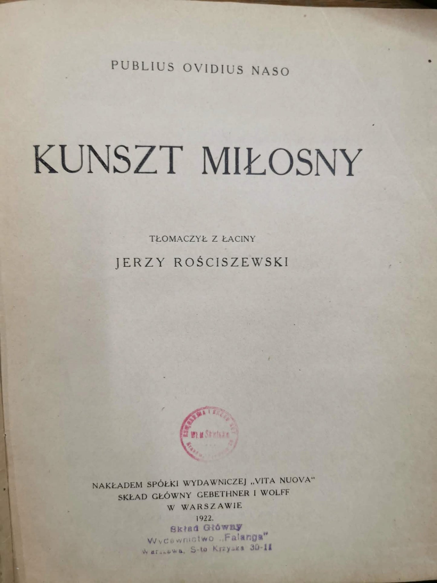 Kunszt miłosny, Publius Ovidius Naso [Warszawa 1922]