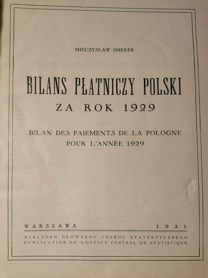 Bilans płatniczy Polski za rok 1929, M. Smerek [1931][dedykacja]