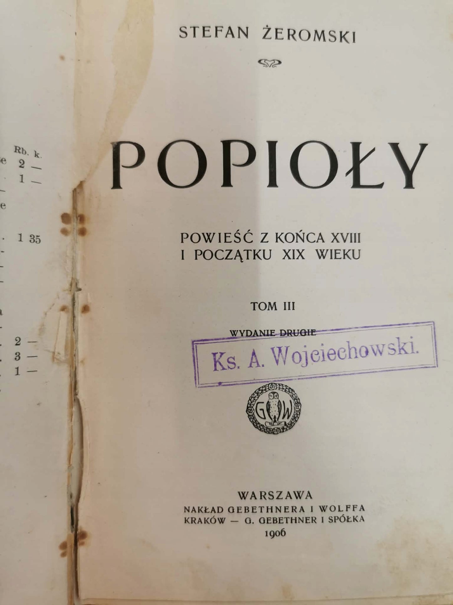 Popioły t. I-III, S. Żeromski [1906]