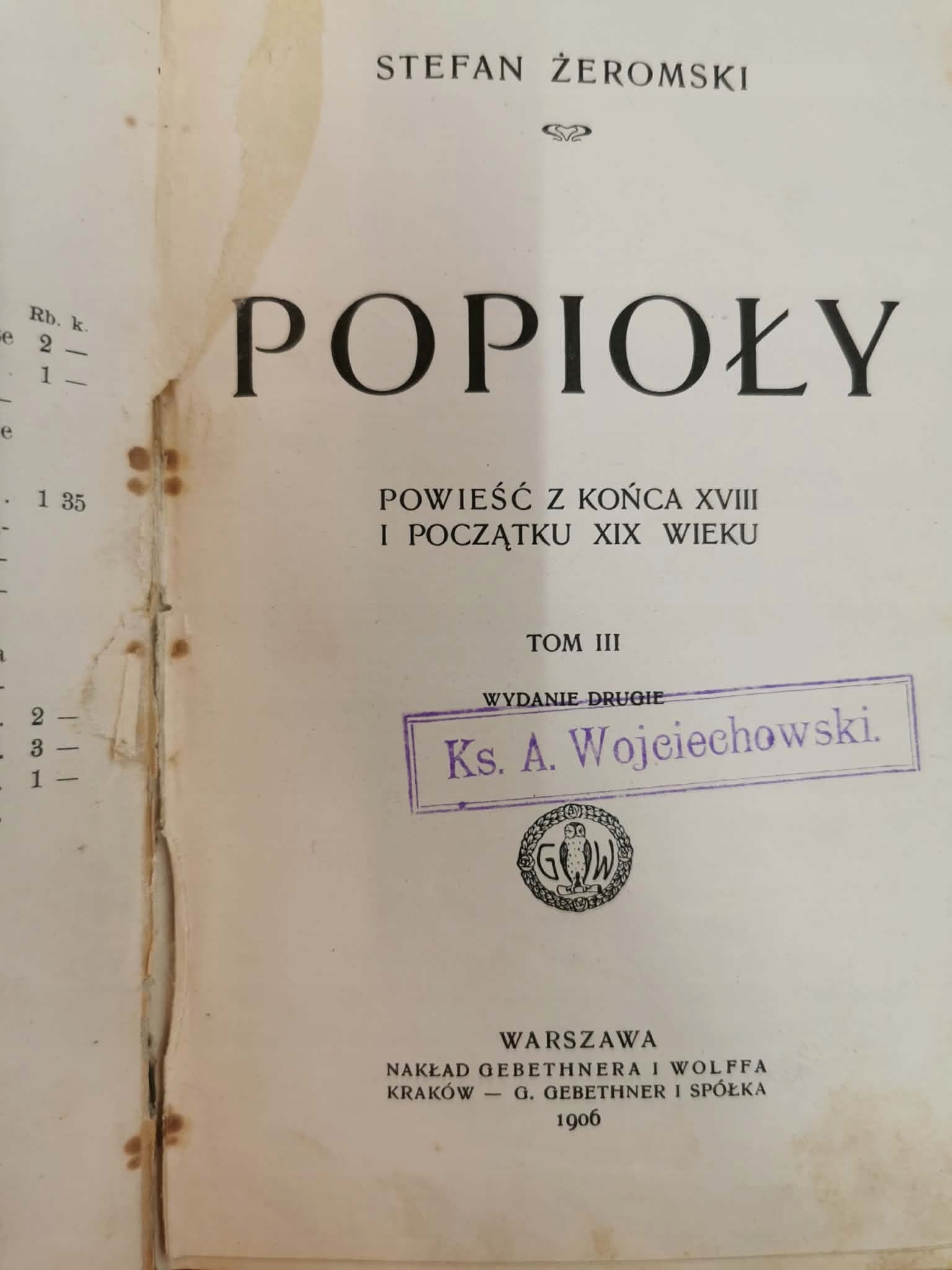 Popioły t. I-III, S. Żeromski [1906]
