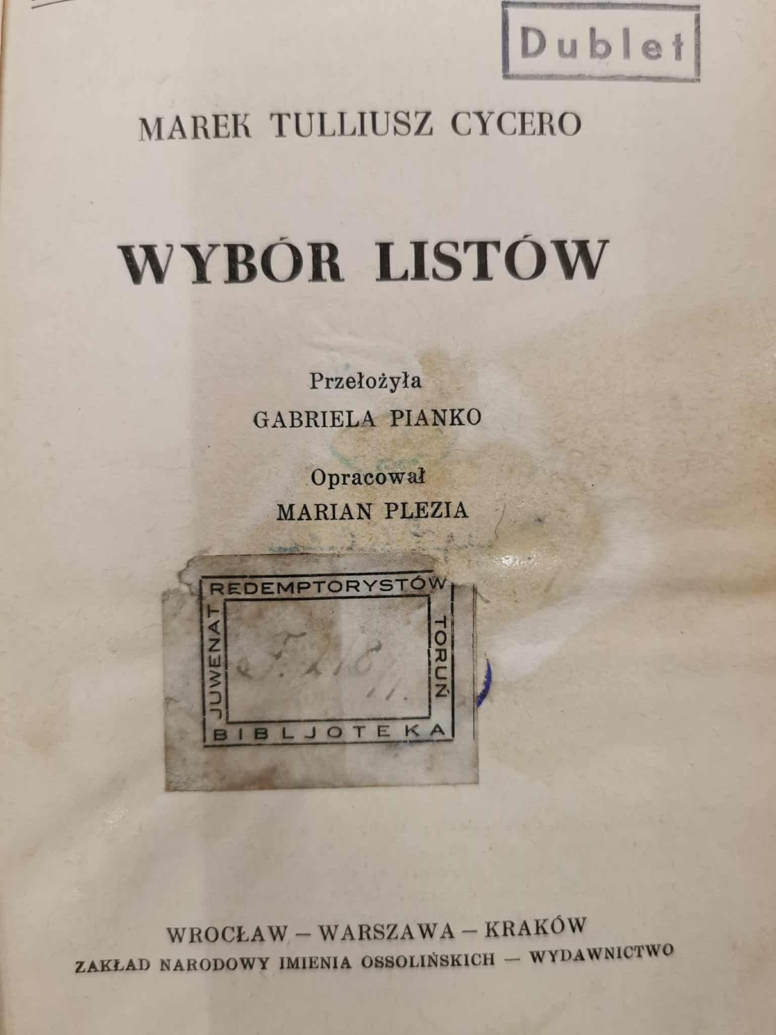 Wybór listów, Marek Tulliusz Cycero [Biblioteka Narodowa]