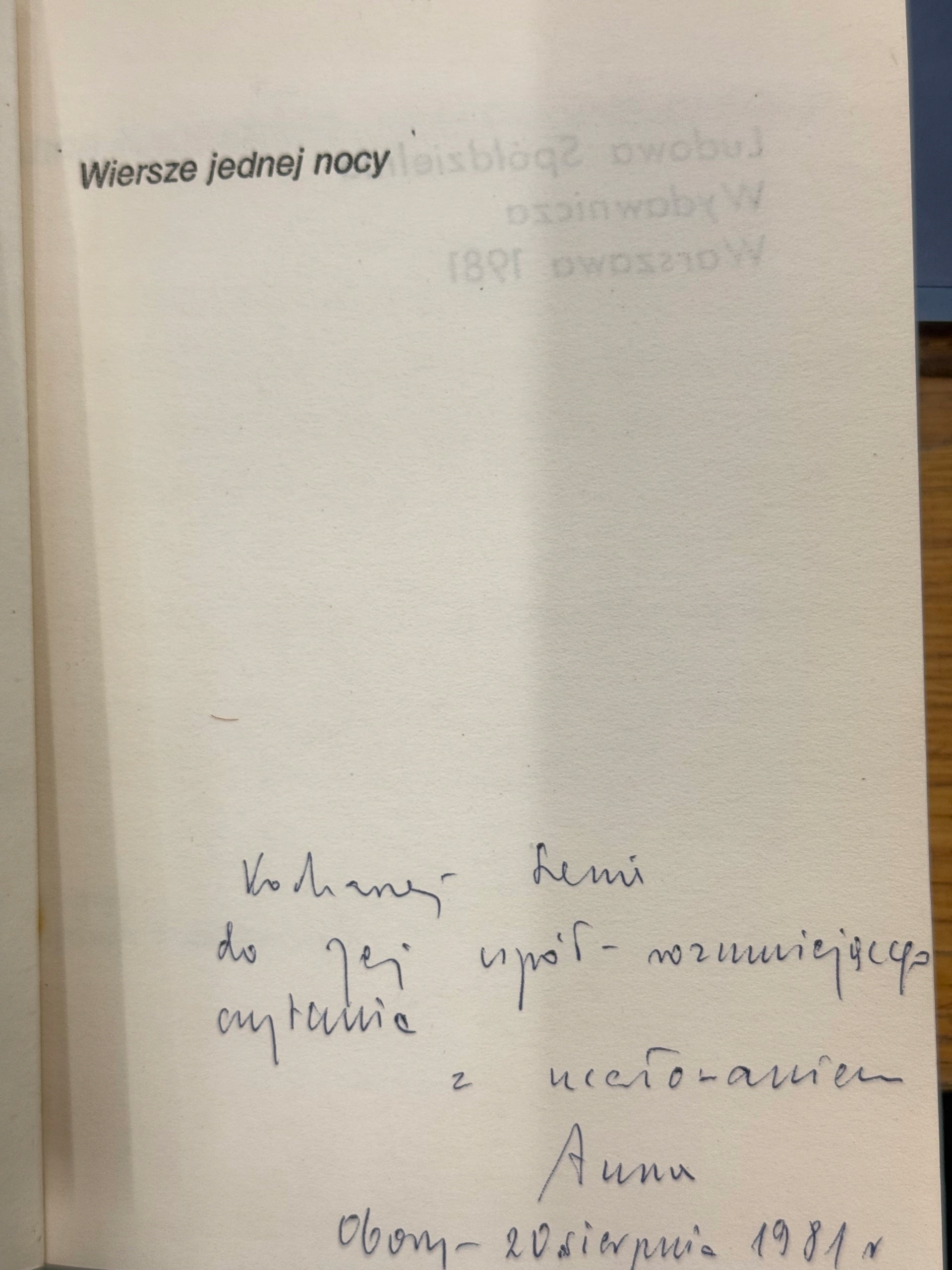 Wiersze jednej nocy Anna Kamieńska [dedykacja odautorska]
