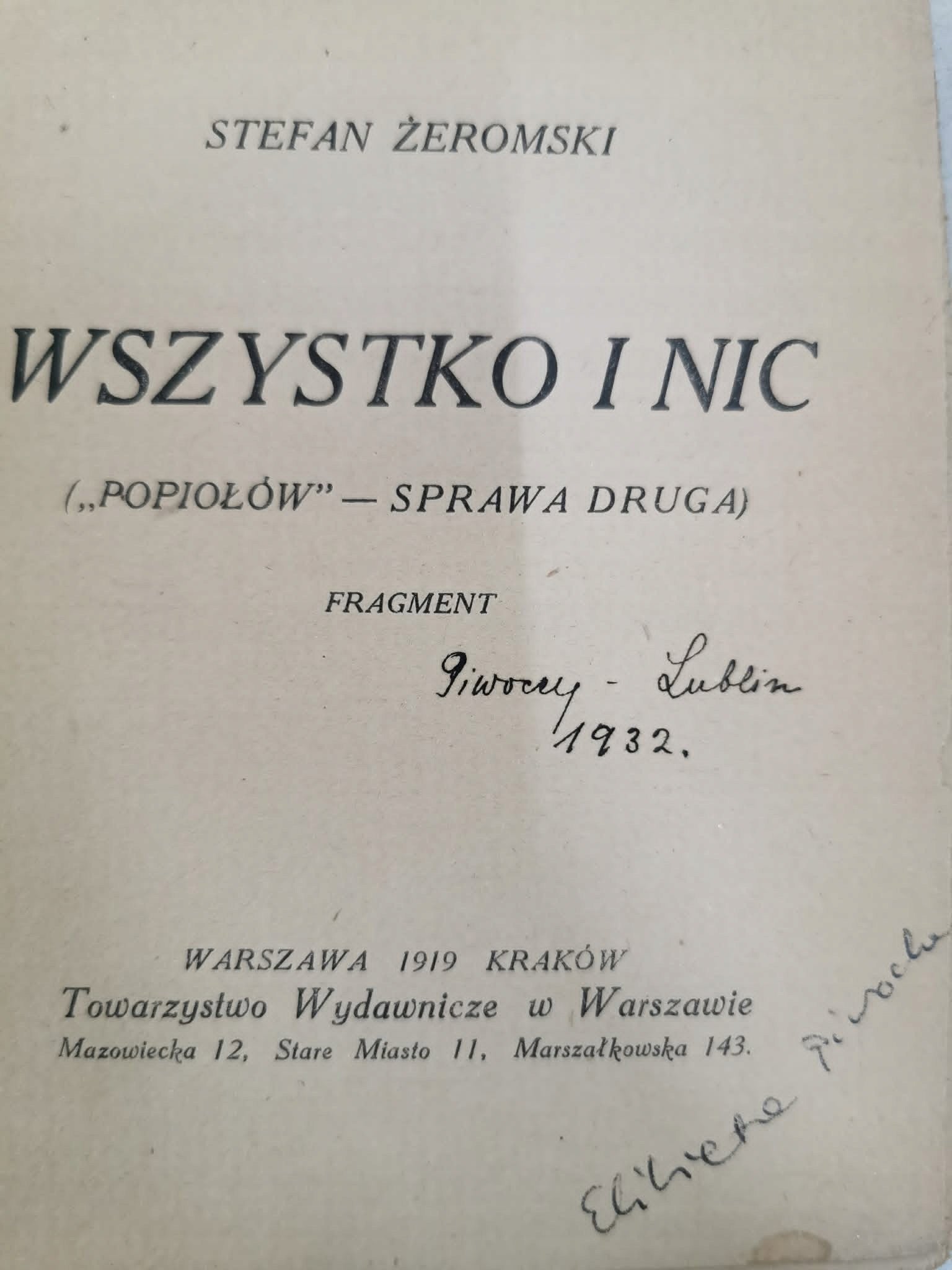 Wszystko i nic, Stefan Żeromski [1919]