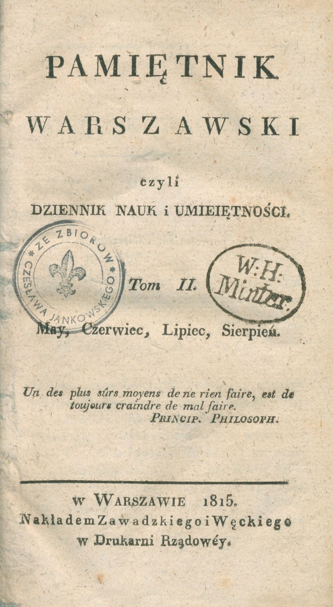Pamiętnik warszawski T. II [Warszawa 1815][zbiory Czesława Jankowskiego]