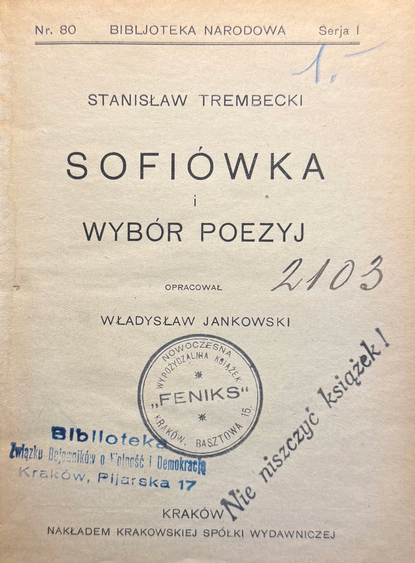 Sofiówka i wybór poezyj Stanisław Trembecki [1925][BN]
