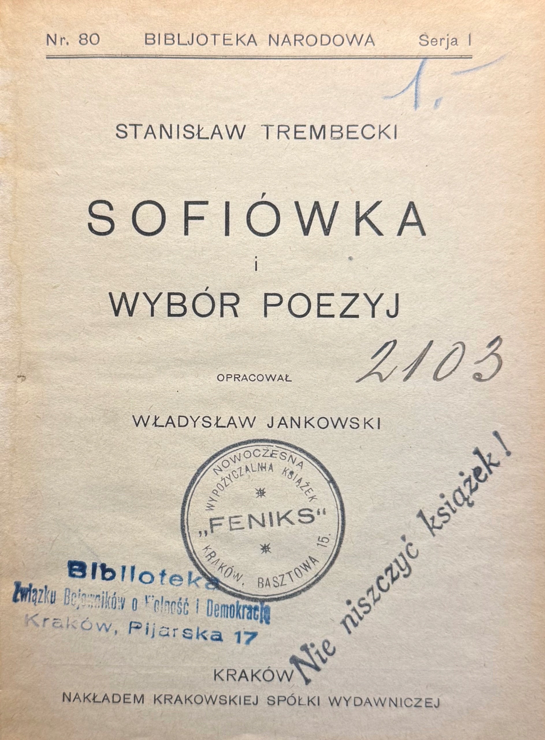 Sofiówka i wybór poezyj Stanisław Trembecki [1925][BN]