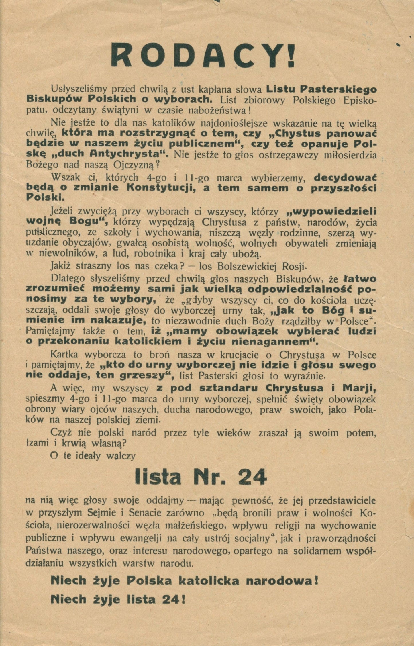 [Blok Katolicko- Narodowy] Rodacy!
