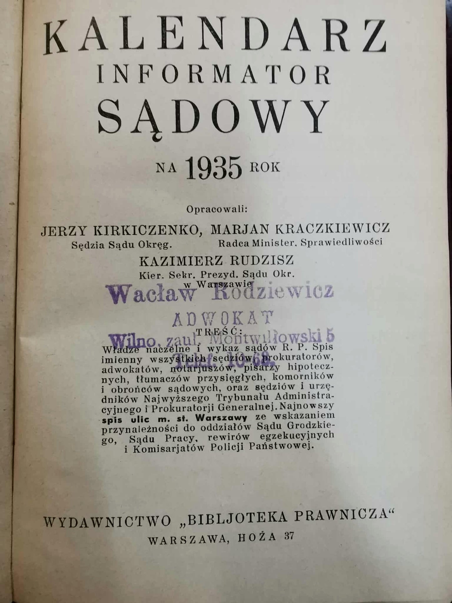 Kalendarz Informator Sądowy na rok 1935 [przedwojenne prawo]