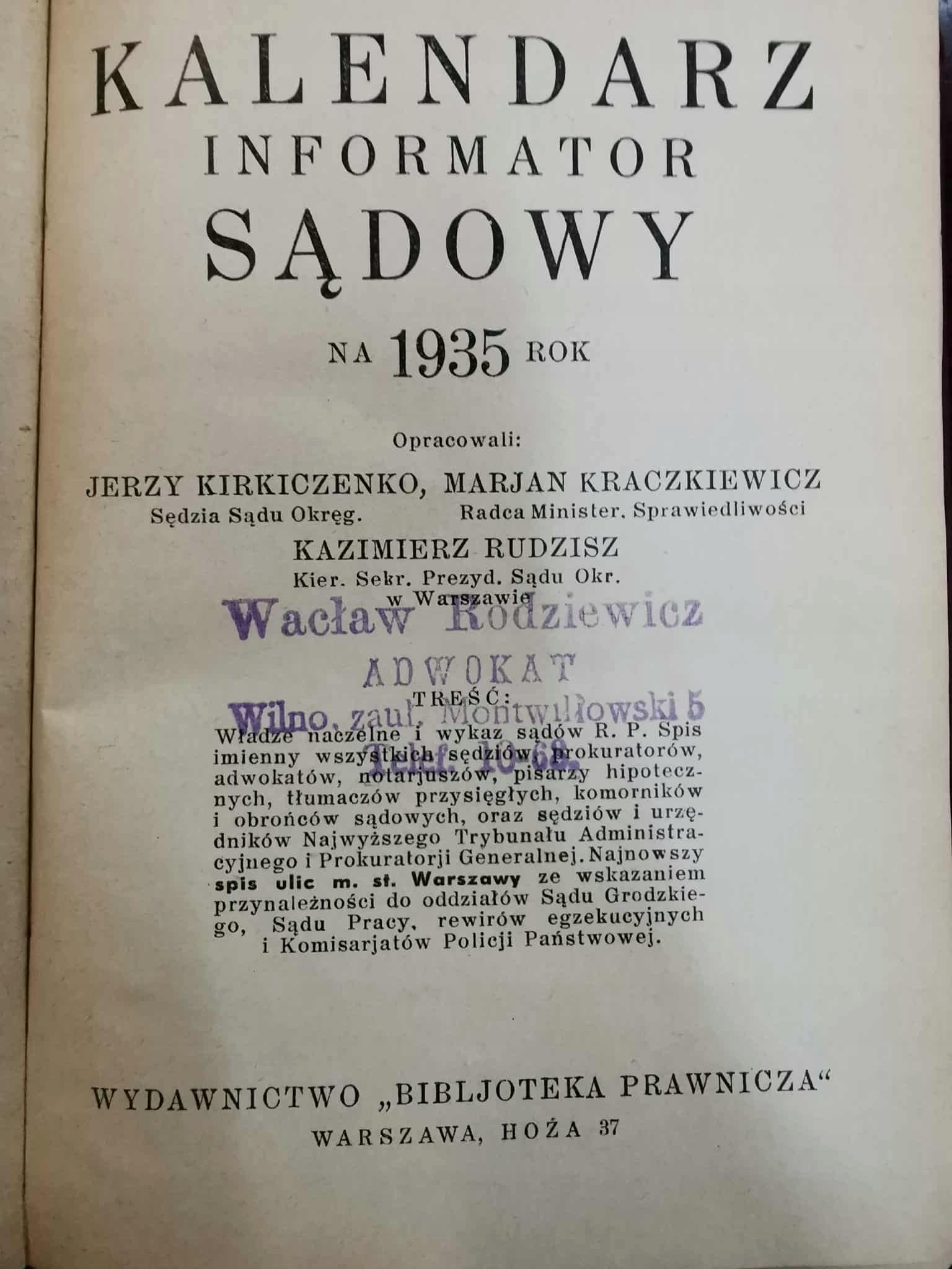 Kalendarz Informator Sądowy na rok 1935 [przedwojenne prawo]