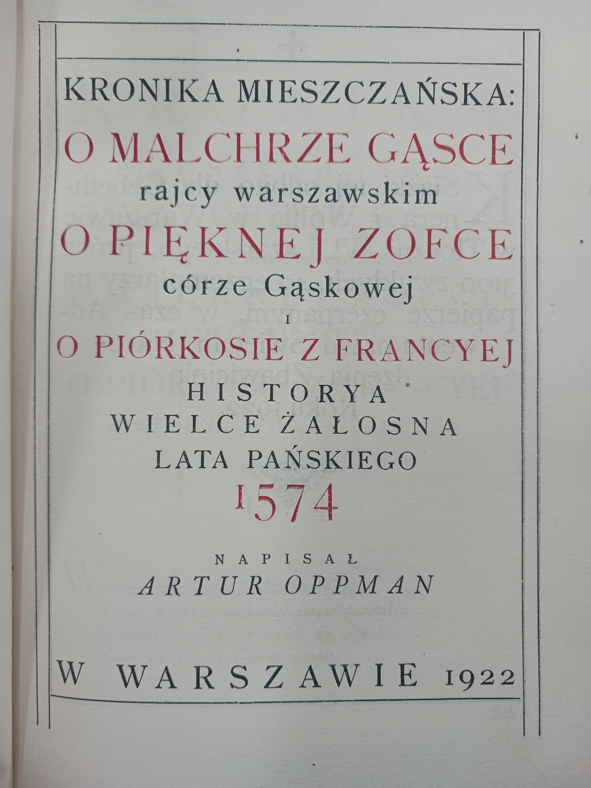 Kronika mieszczańska Artur Oppman [wydanie z roku 1922]