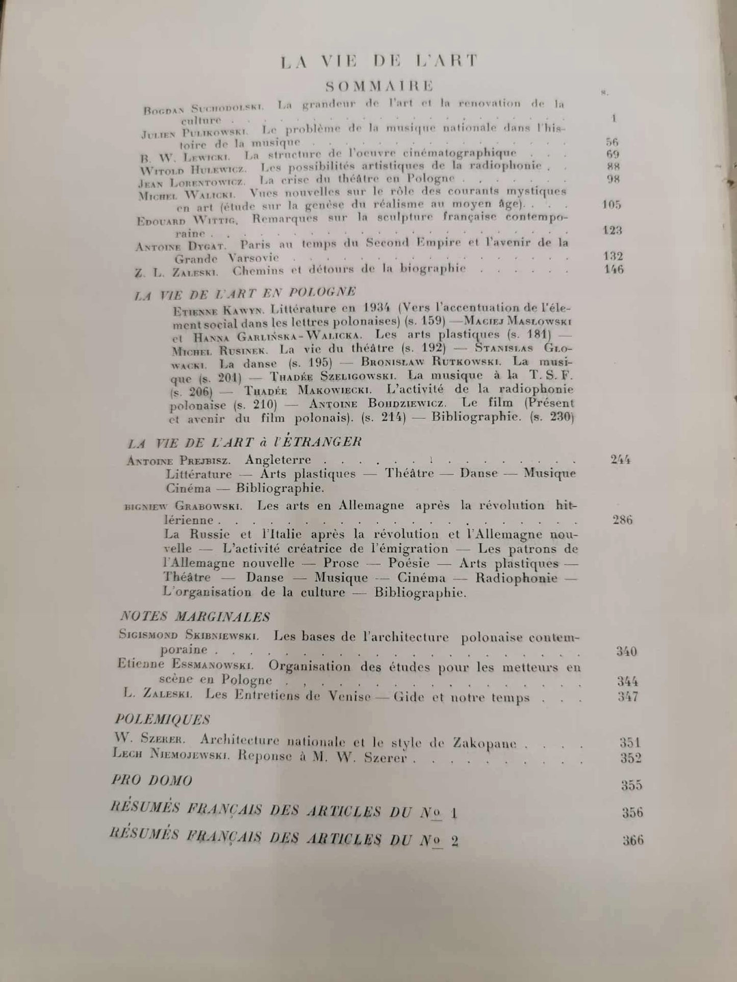Życie sztuki, red. Z. L. Zaleskiego [1935]
