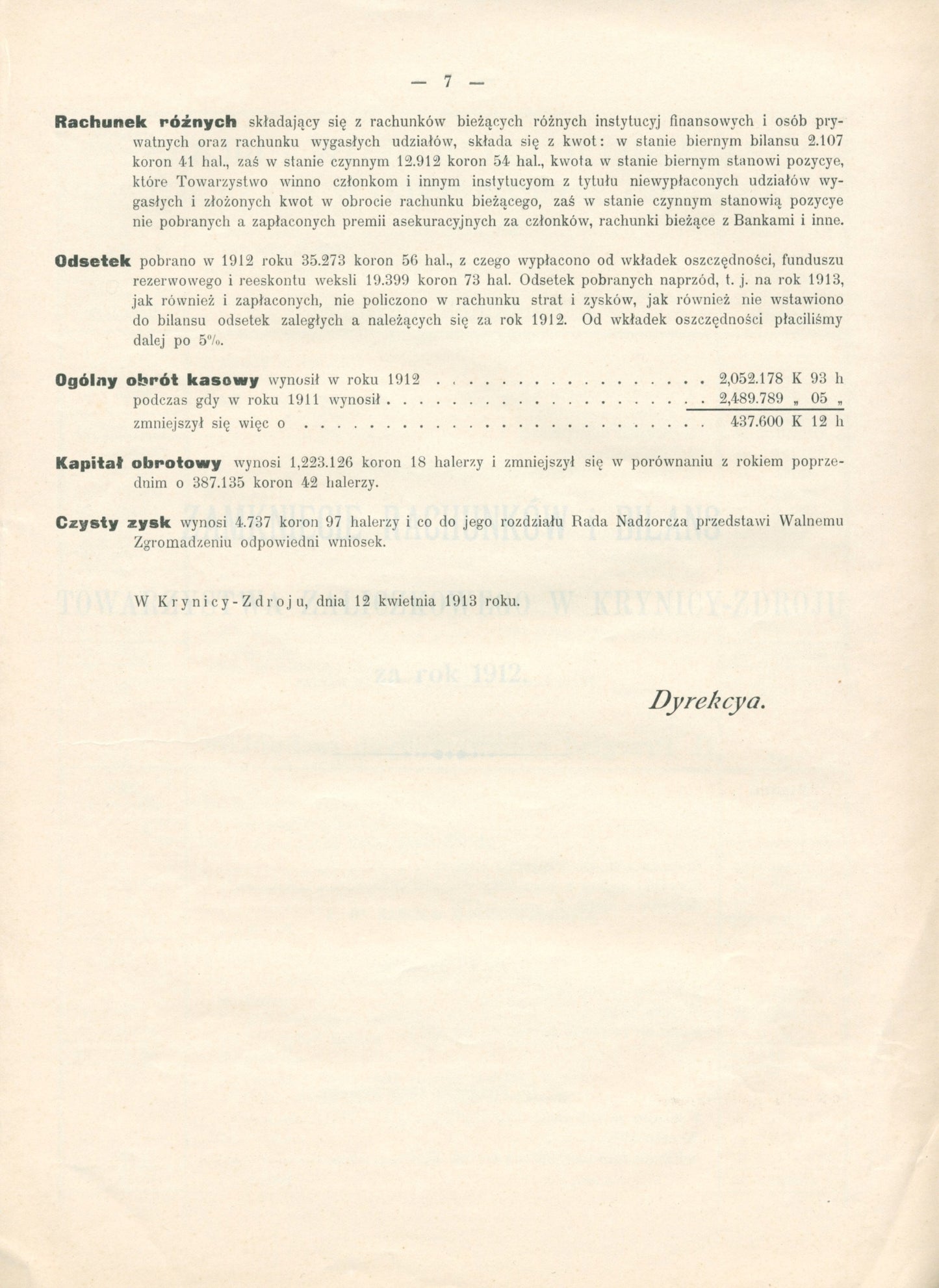 Sprawozdanie Towarzystwa Zaliczkowego w Krynicy-Zdroju z czynności [1913]