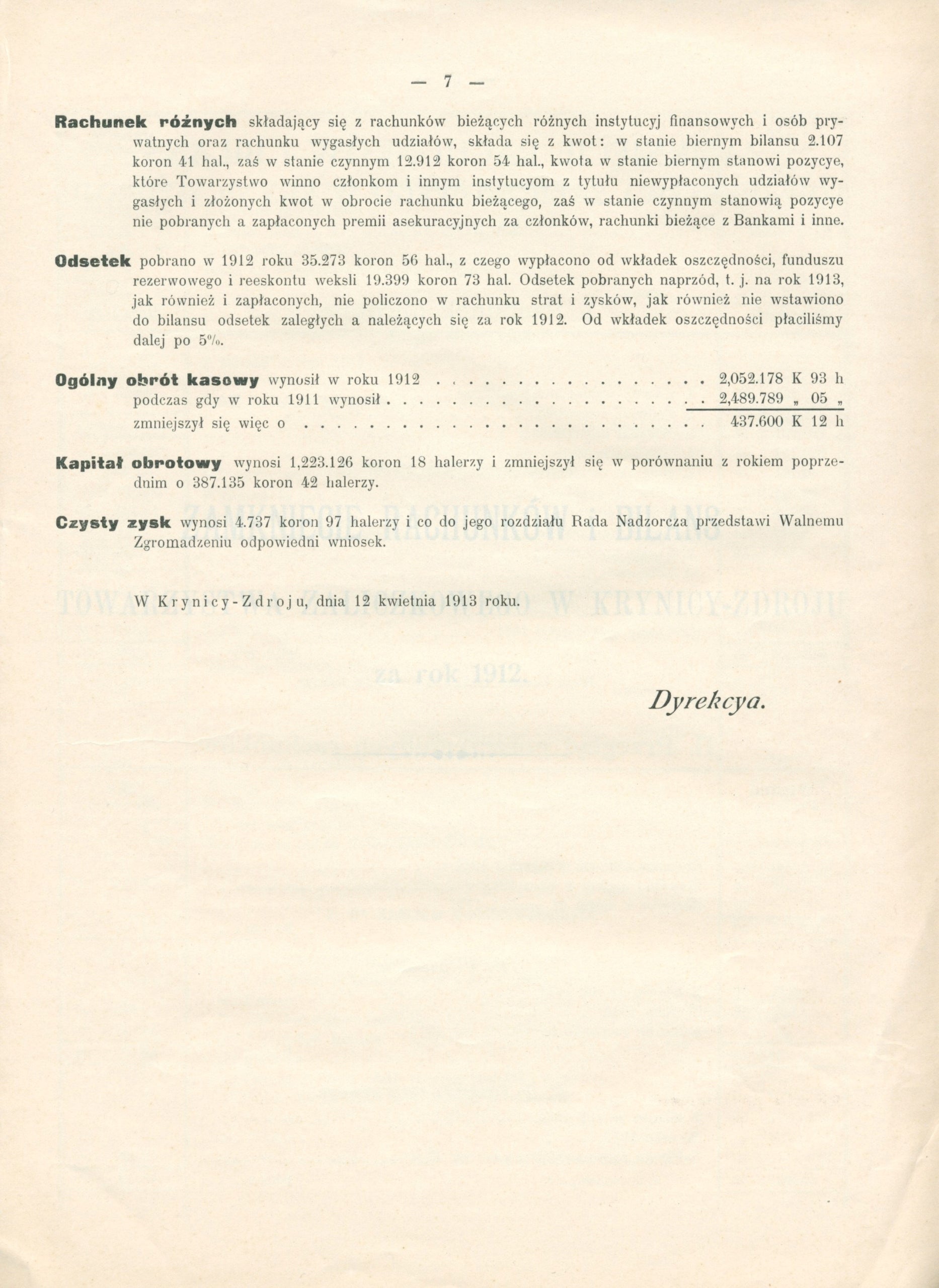 Sprawozdanie Towarzystwa Zaliczkowego w Krynicy-Zdroju z czynności [1913]