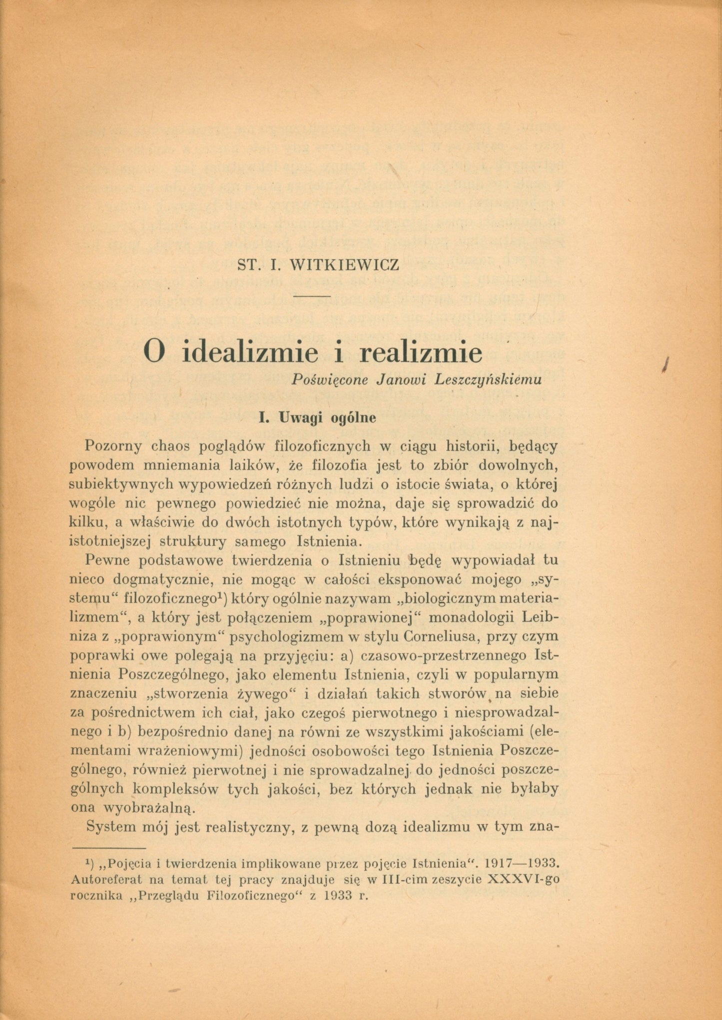 Idealizm i realizm, Witkiewicz Ignacy Stanisław [Warszawa 1946]