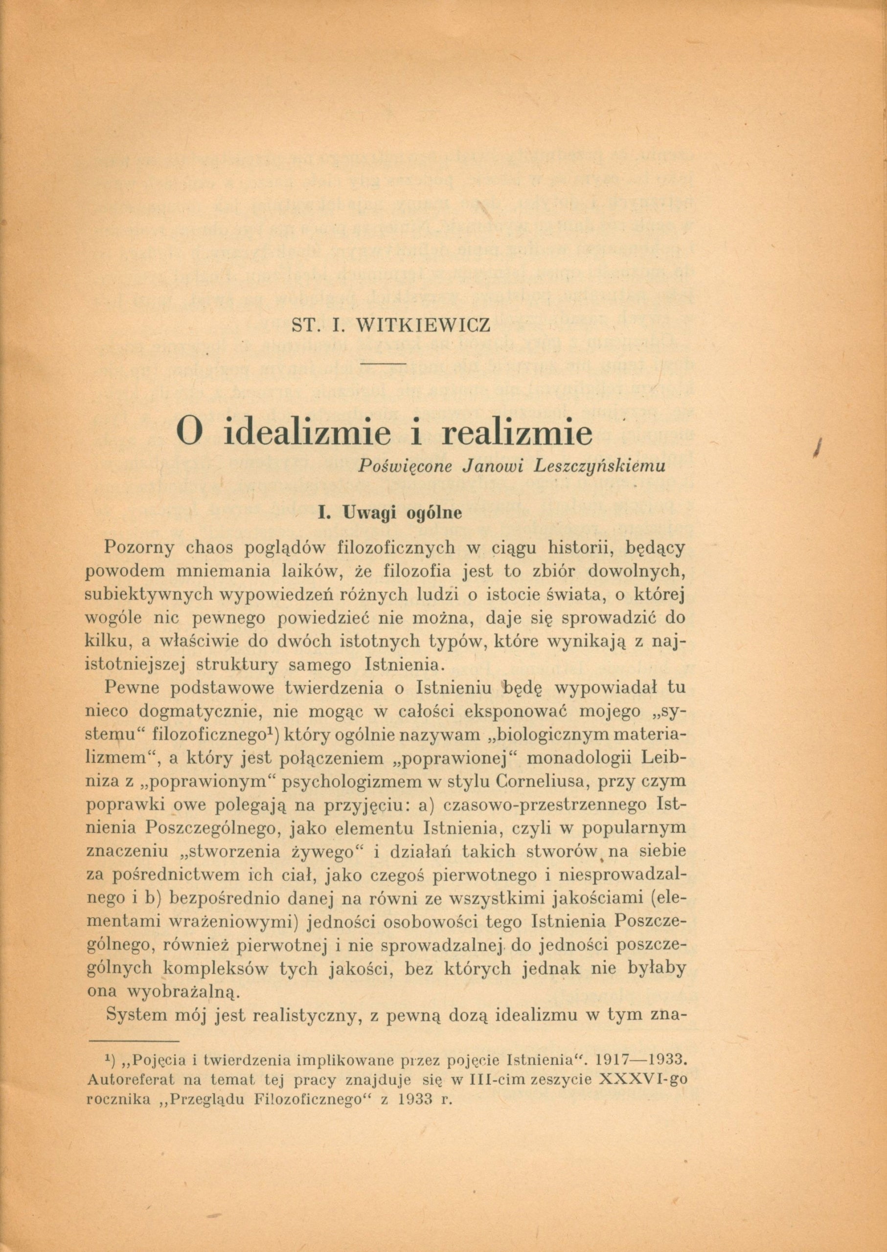 Idealizm i realizm, Witkiewicz Ignacy Stanisław [Warszawa 1946]