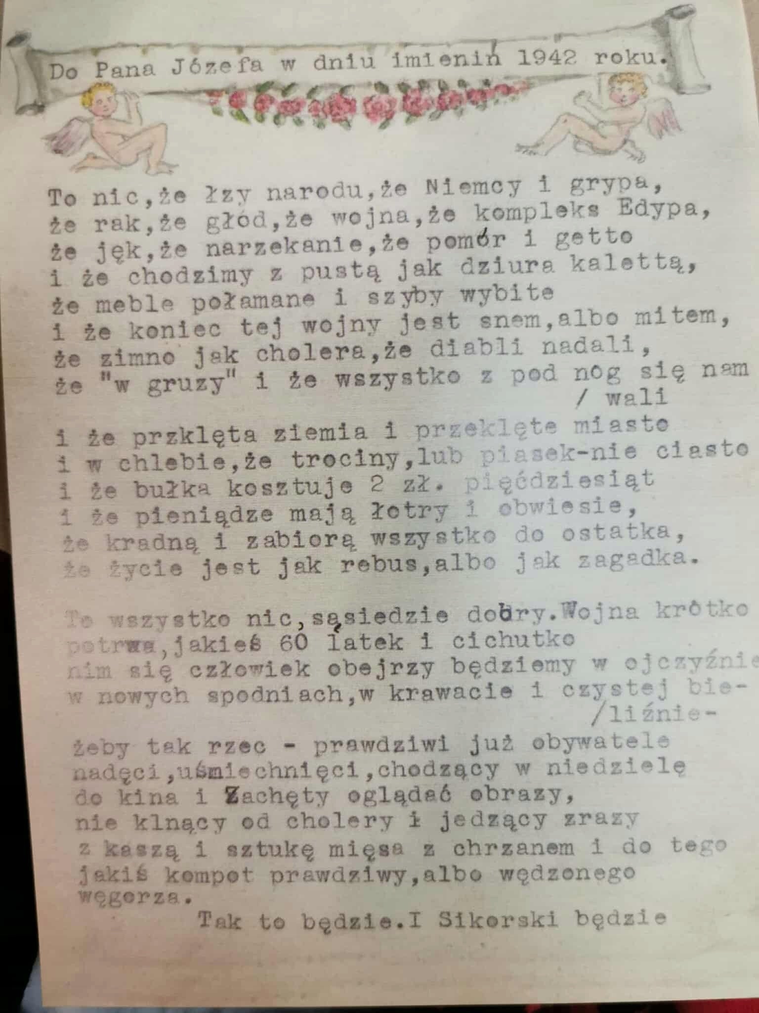 Krzysztof Kamil Baczyński, Do Pana Józefa w dniu imienin w 1942 roku