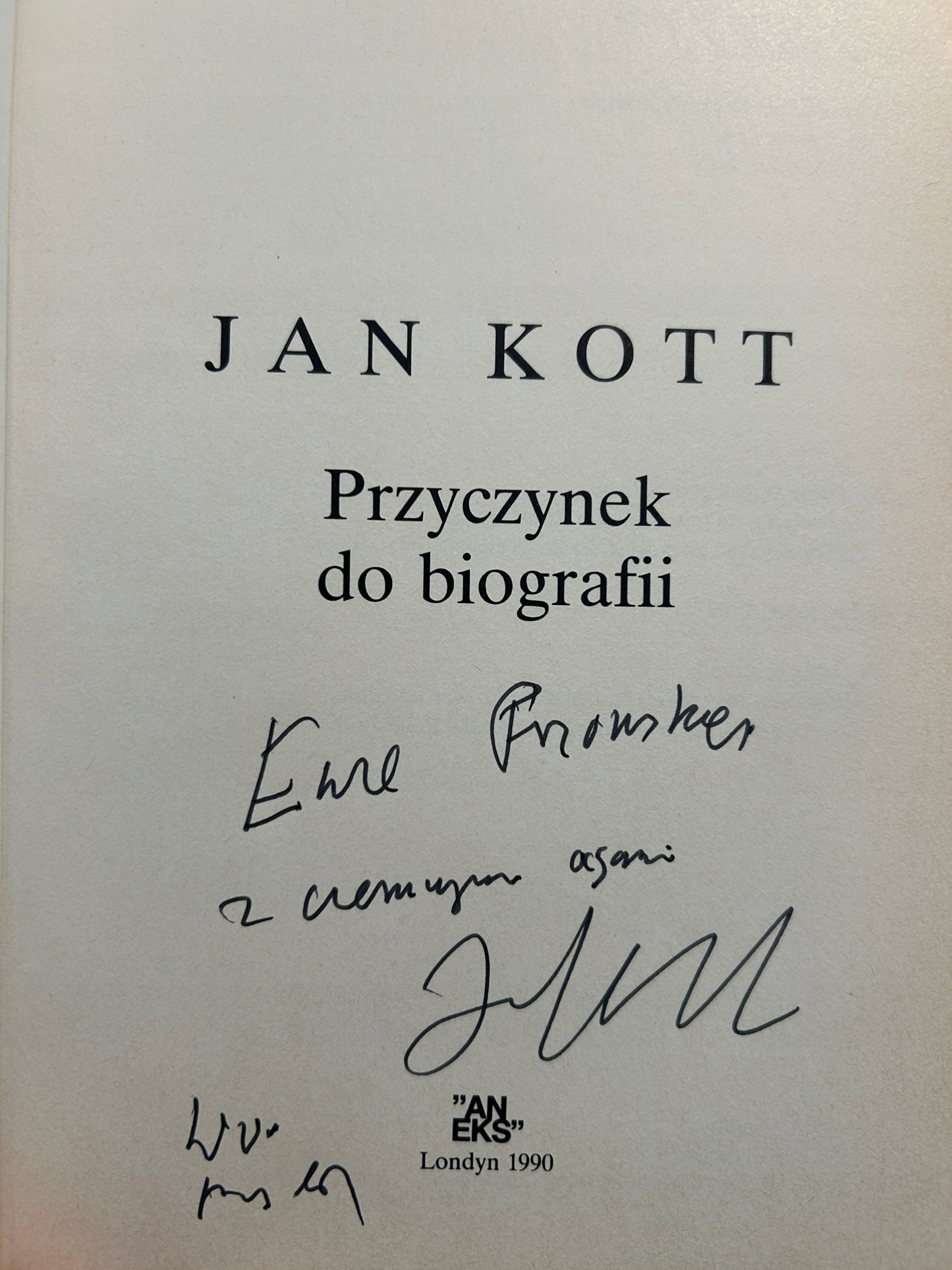 Przyczynek do biografii - Jan Kott [Dedykacja]