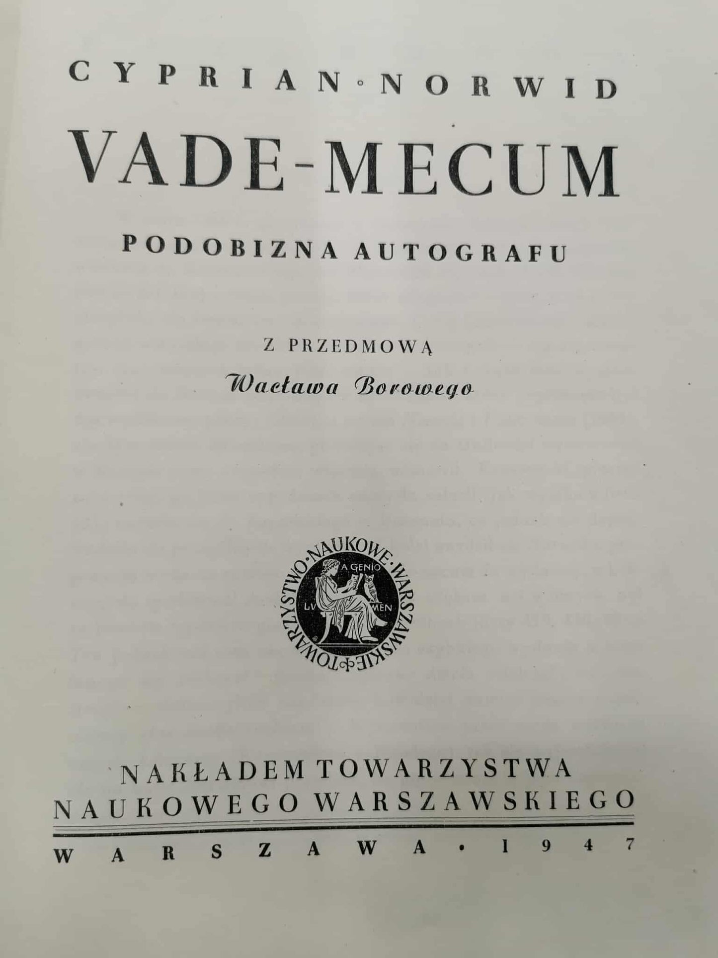 Cyprian Norwid, Vademecum. Podobizna autografu [Warszawa 1947]