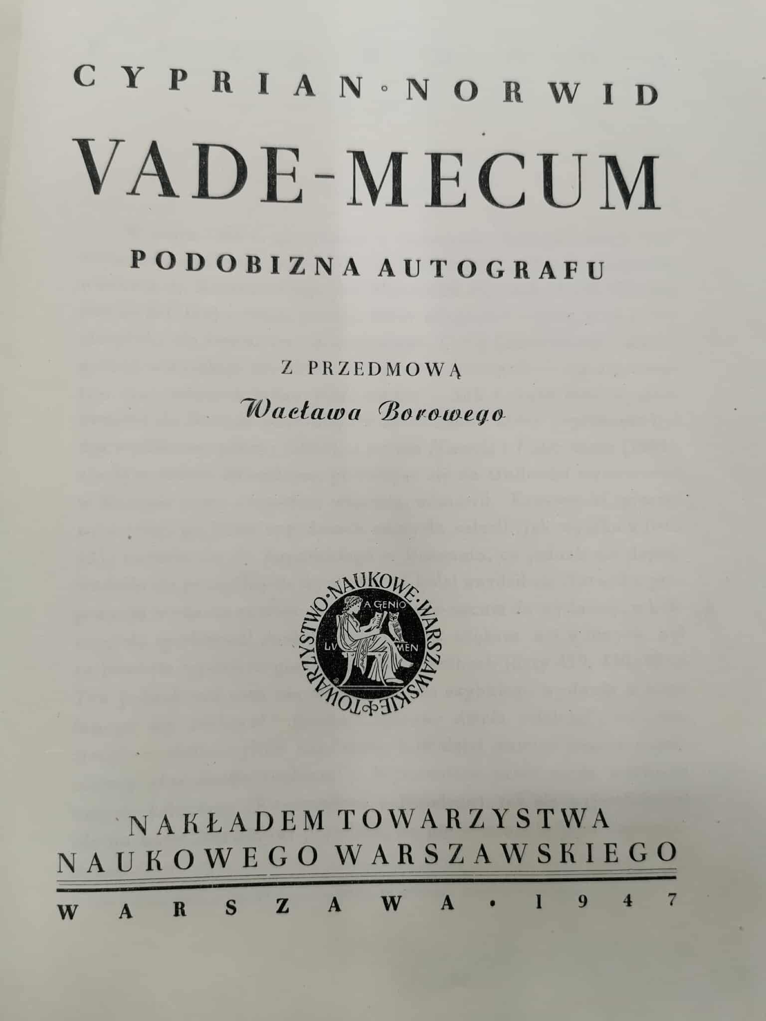Cyprian Norwid, Vademecum. Podobizna autografu [Warszawa 1947]