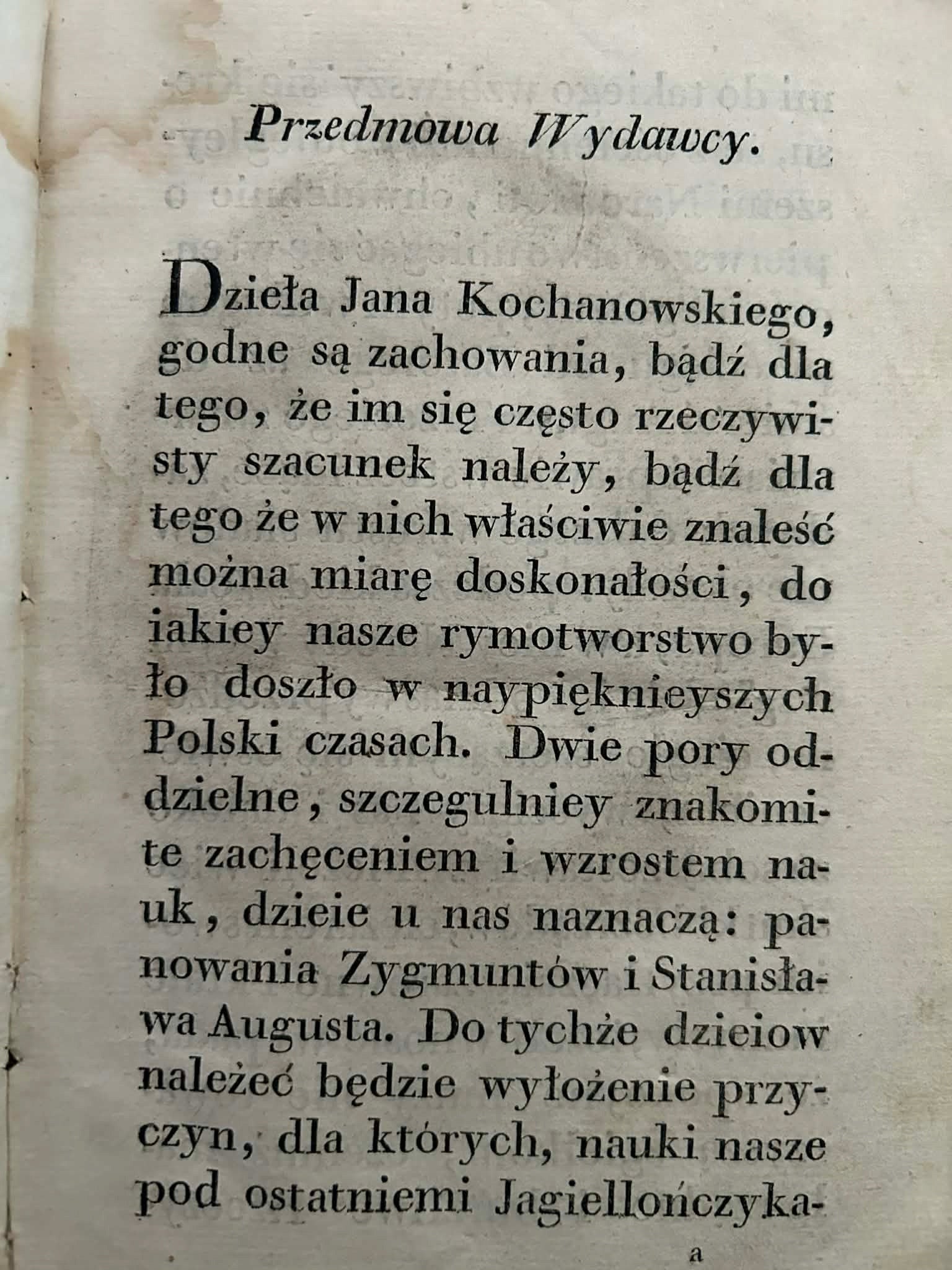 Dzieła polskie Jana Kochanowskiego Tom I - edycya T. Mostowskiego [1803 r.]