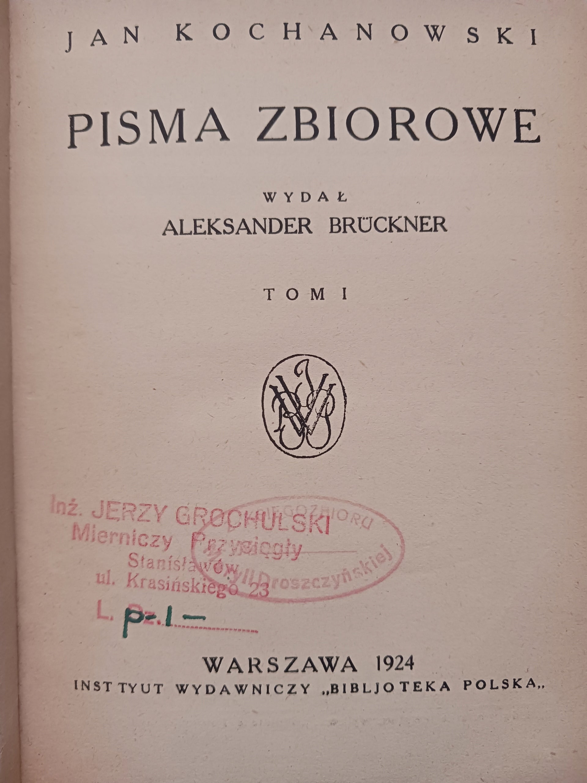 Pisma zbiorowe Tom I i II Jan Kochanowski [wydanie z roku 1924]