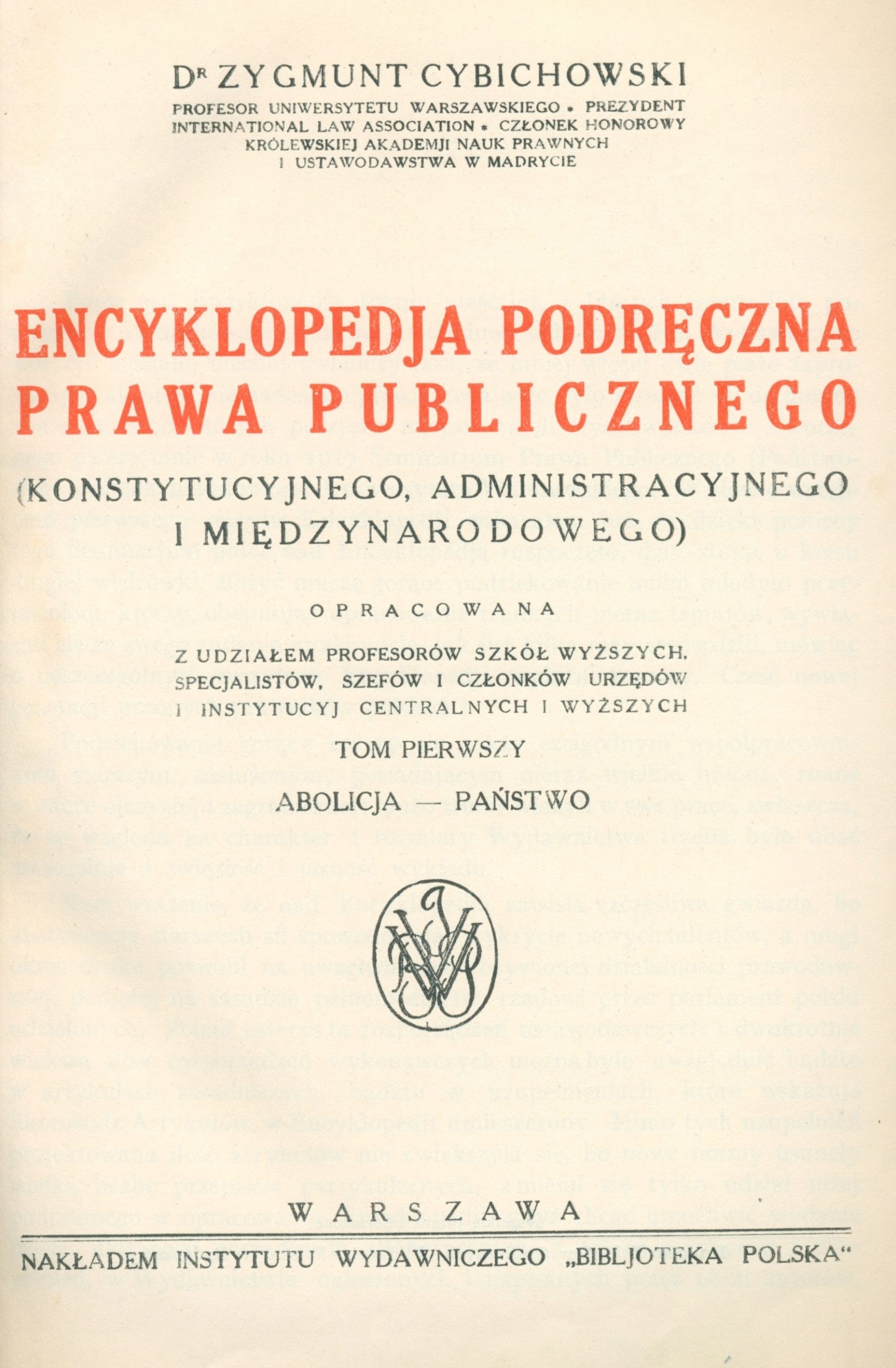 Encyklopedja Podręczna Prawa Publicznego, t.I-II, Cybichowski Zygmunt
