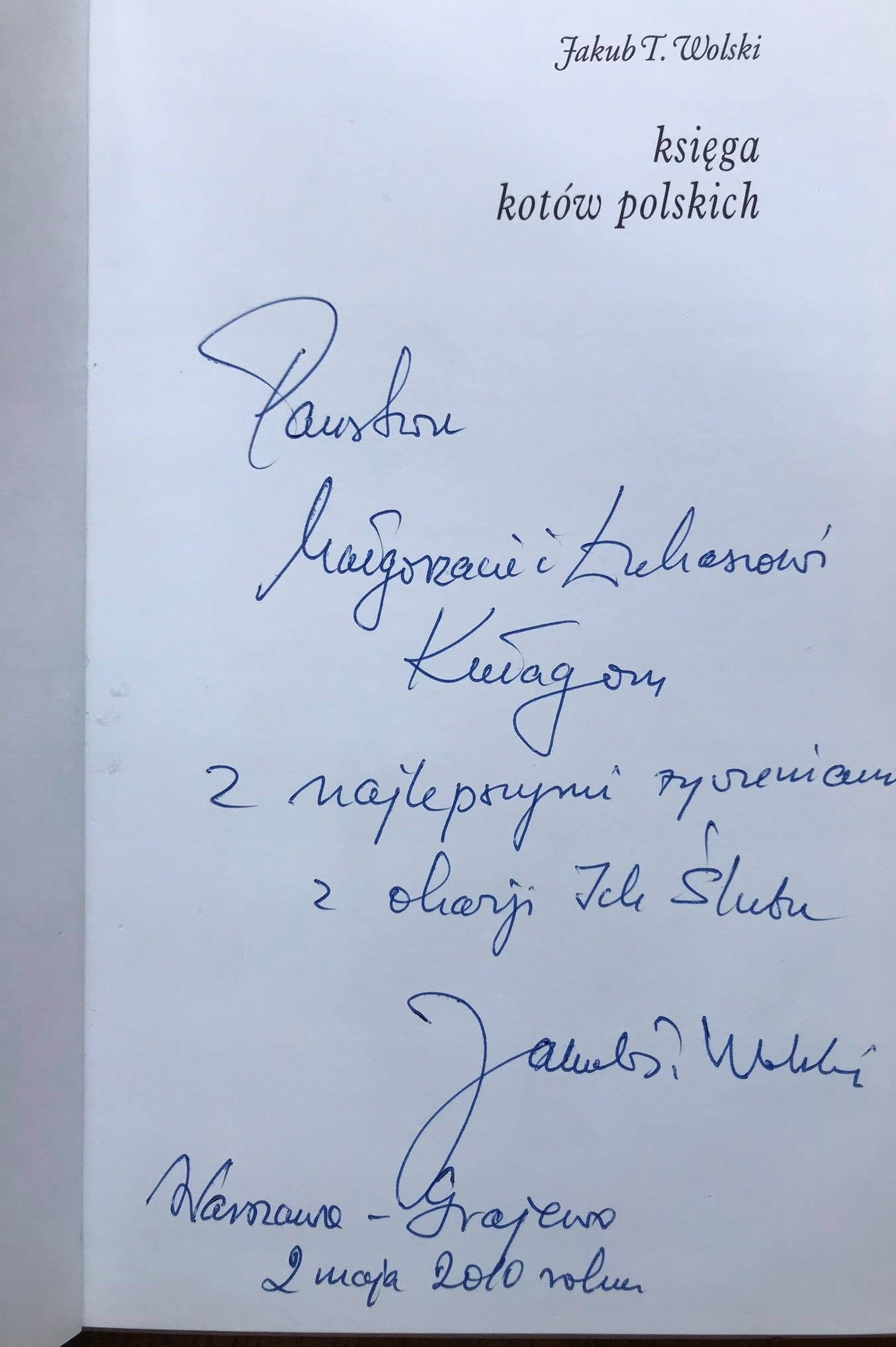 Księga kotów polskich Jakub T. Wolski DEDYKACJA