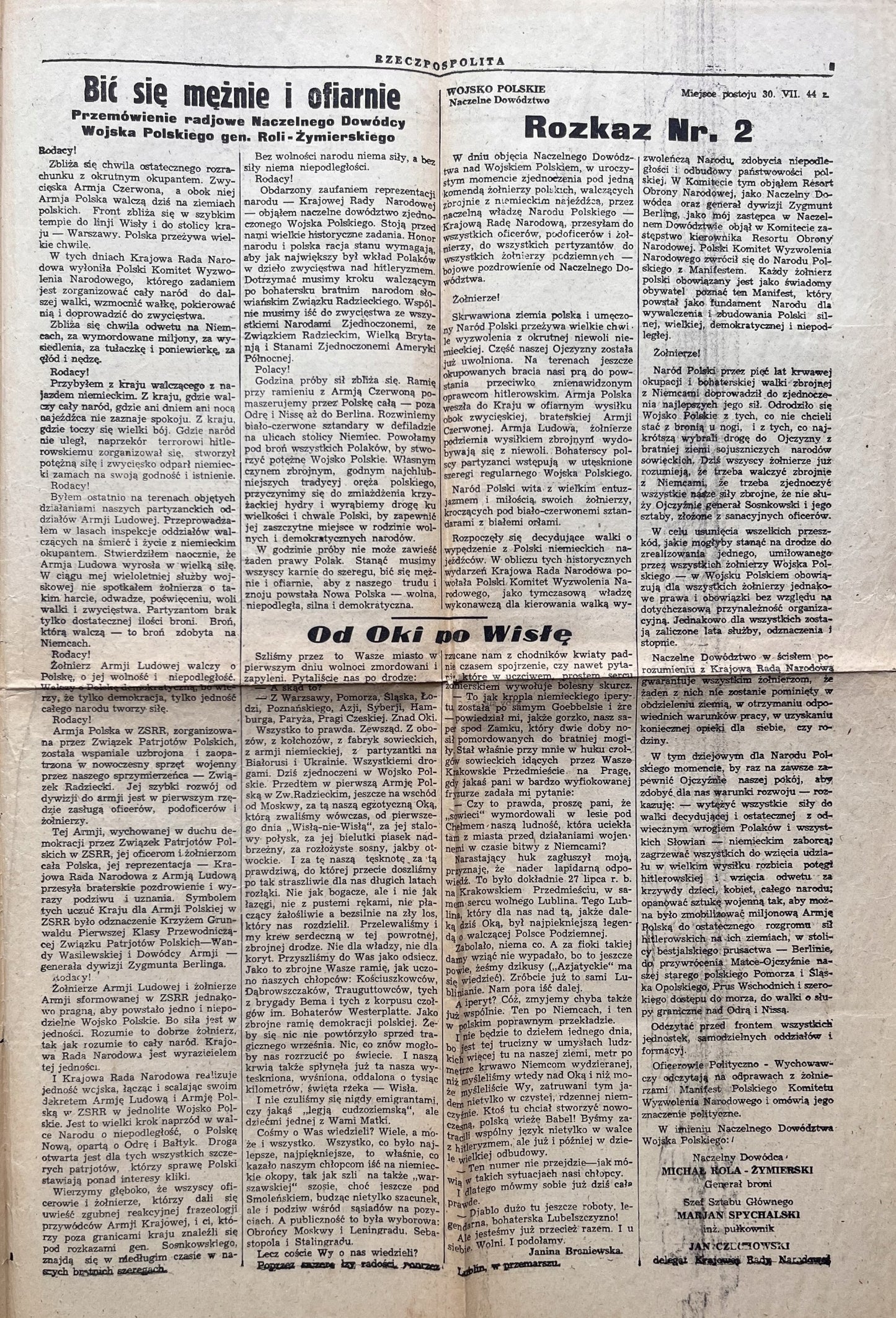 Rzeczpospolita [10.08.1944] - w numerze m.in. gratulacje marszałka Tito dla