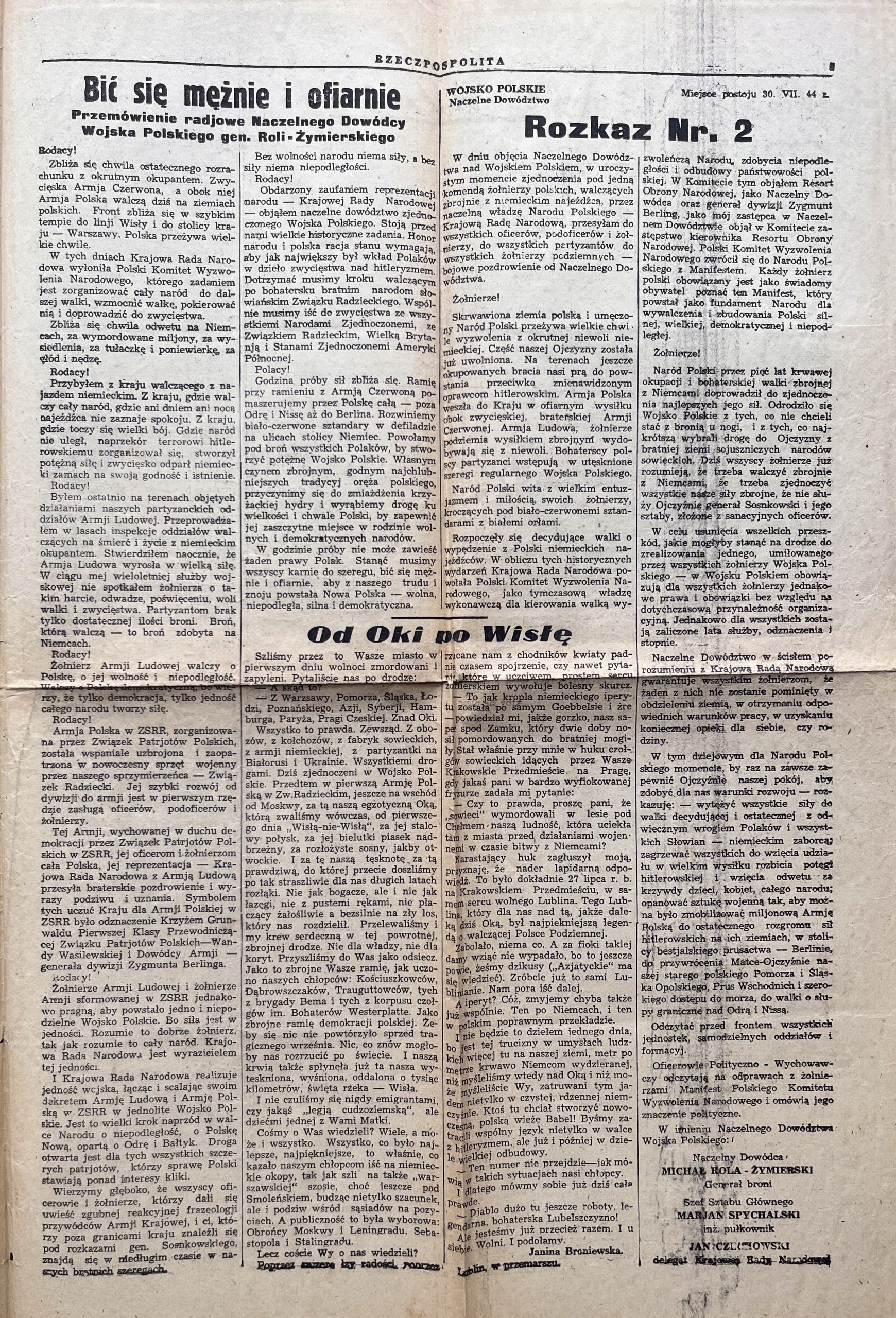 Rzeczpospolita [10.08.1944] - w numerze m.in. gratulacje marszałka Tito dla