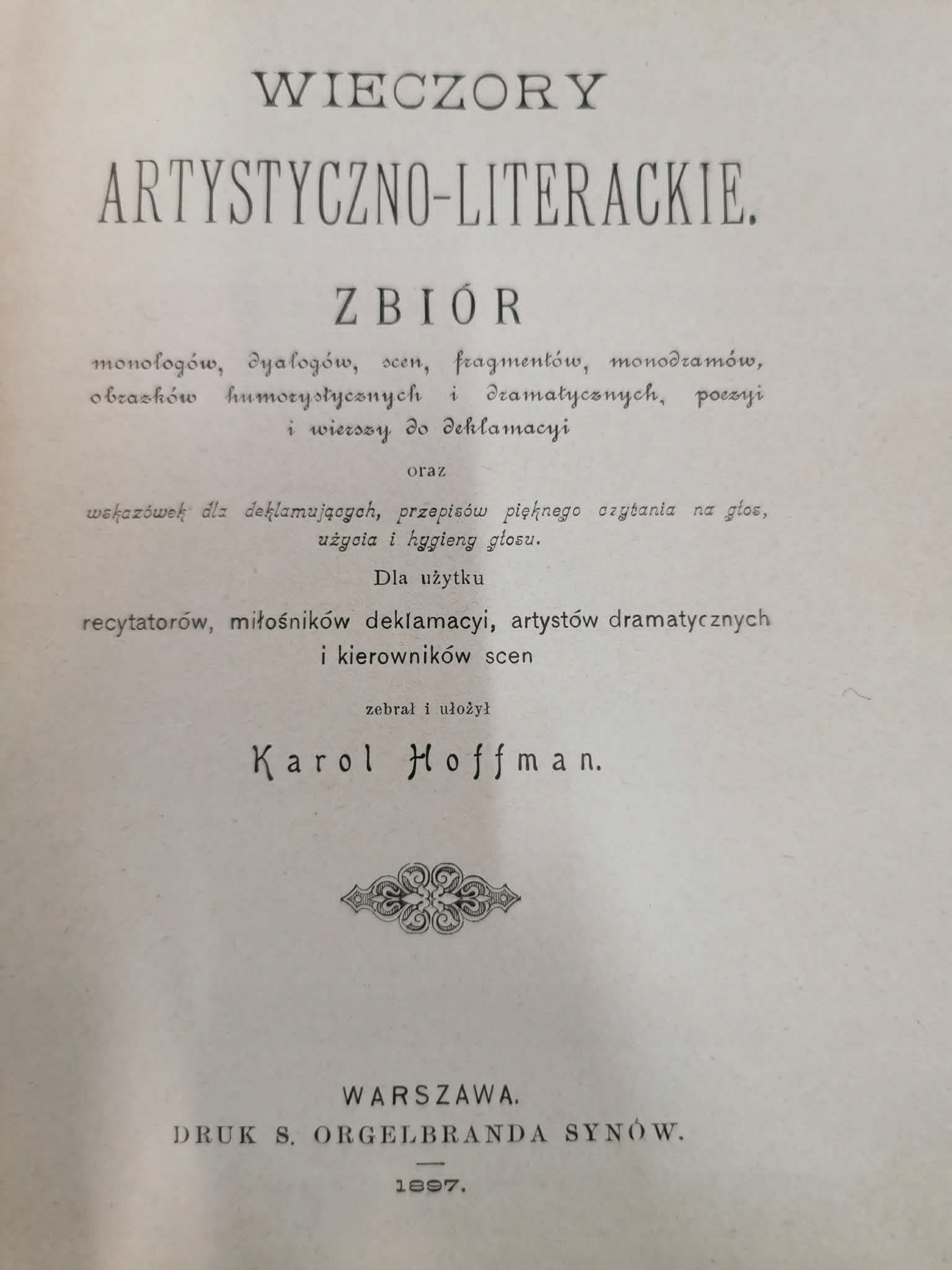 Wieczory artystyczno - literackie, Karol Hoffman [1897]