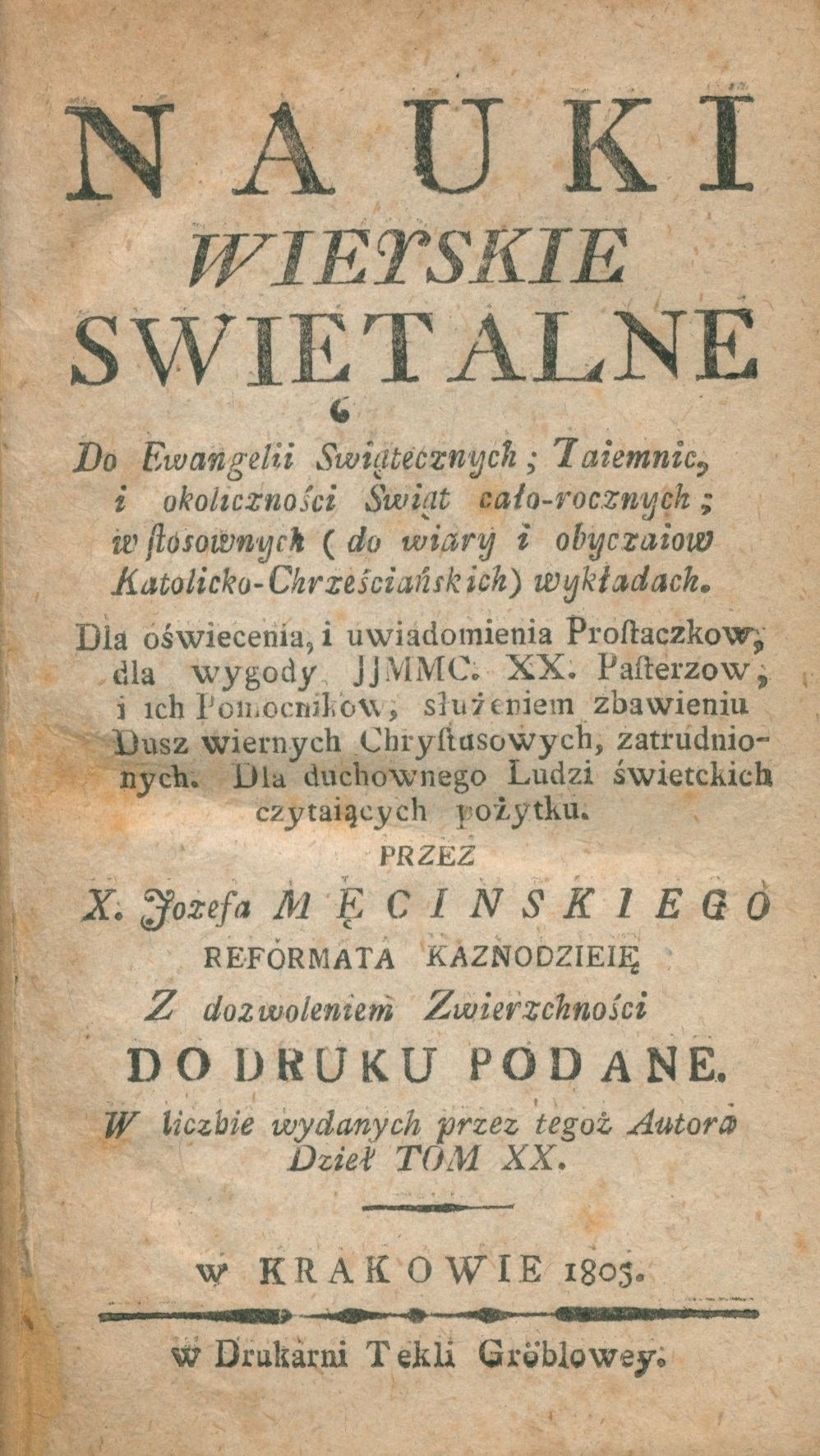 Męciński Józef X. Nauki wieyskie świętalne do Ewangelii Świątecznych [1805]