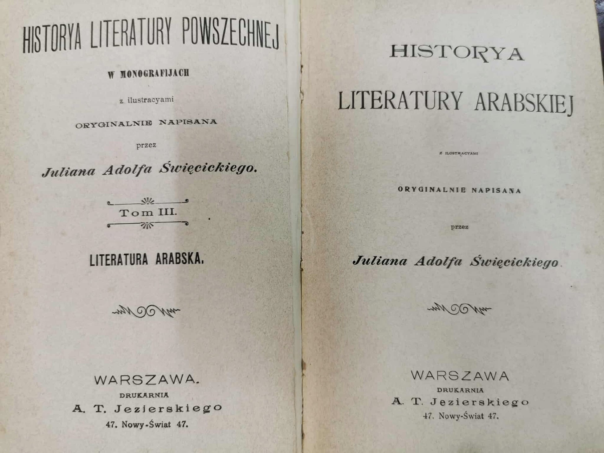 Historya literatury powszechnej, J. Święcicki, t. I-V w 6 woluminach [1901]