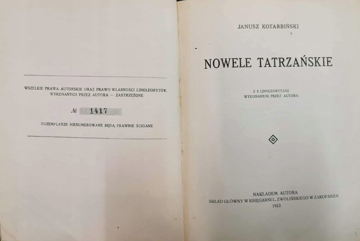 Nowele tatrzańskie, J. Kotarbiński [z linorytami autora] [1923]