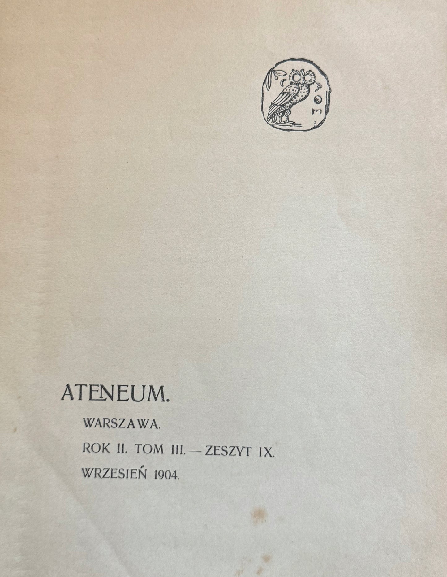 Ateneum Rok II Tom III Zeszyt IX Wrzesień 1904